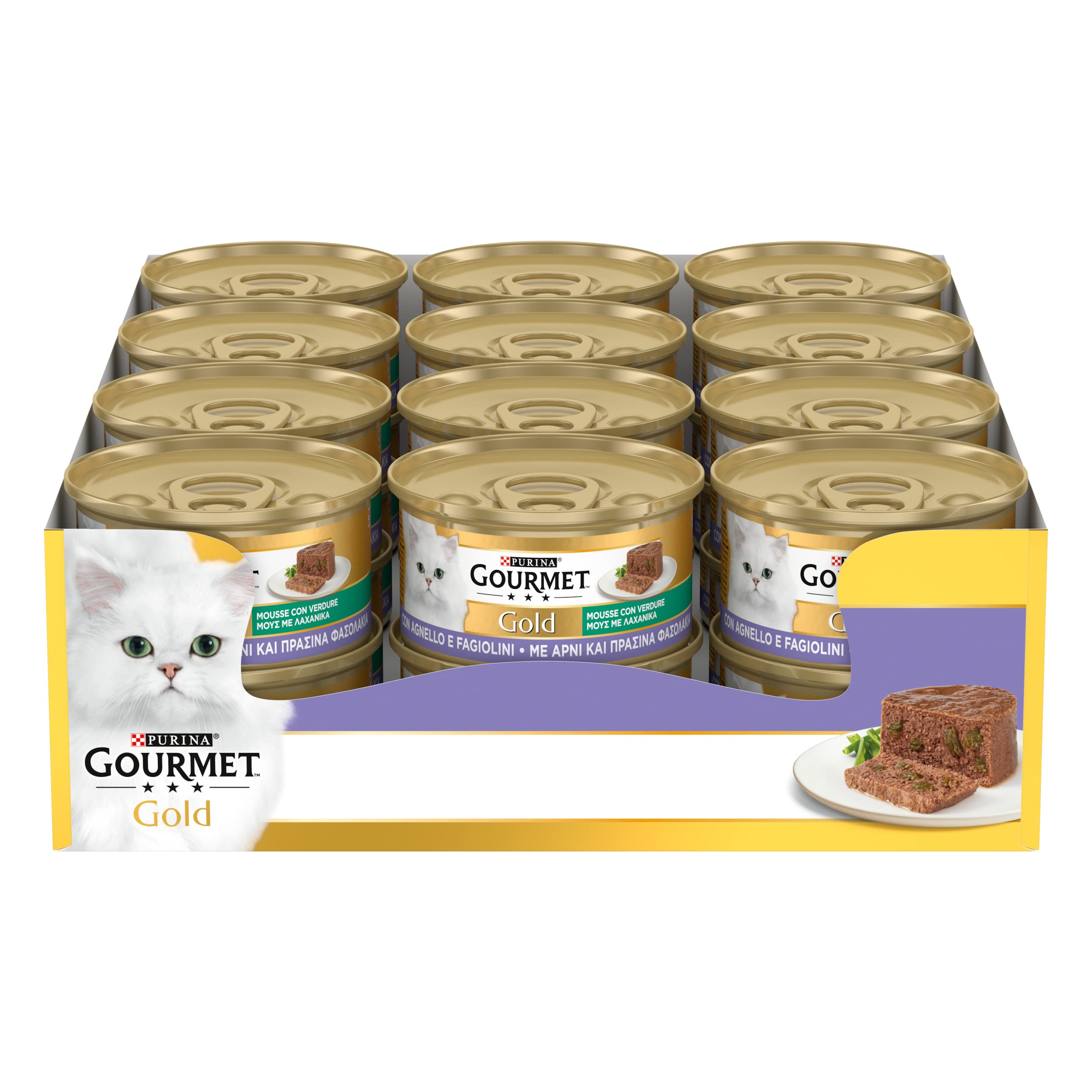 GOURMET Gold Cibo Umido per Gatti Adulti Mousse con Agnello e Fagiolini 24 Lattine da 85g