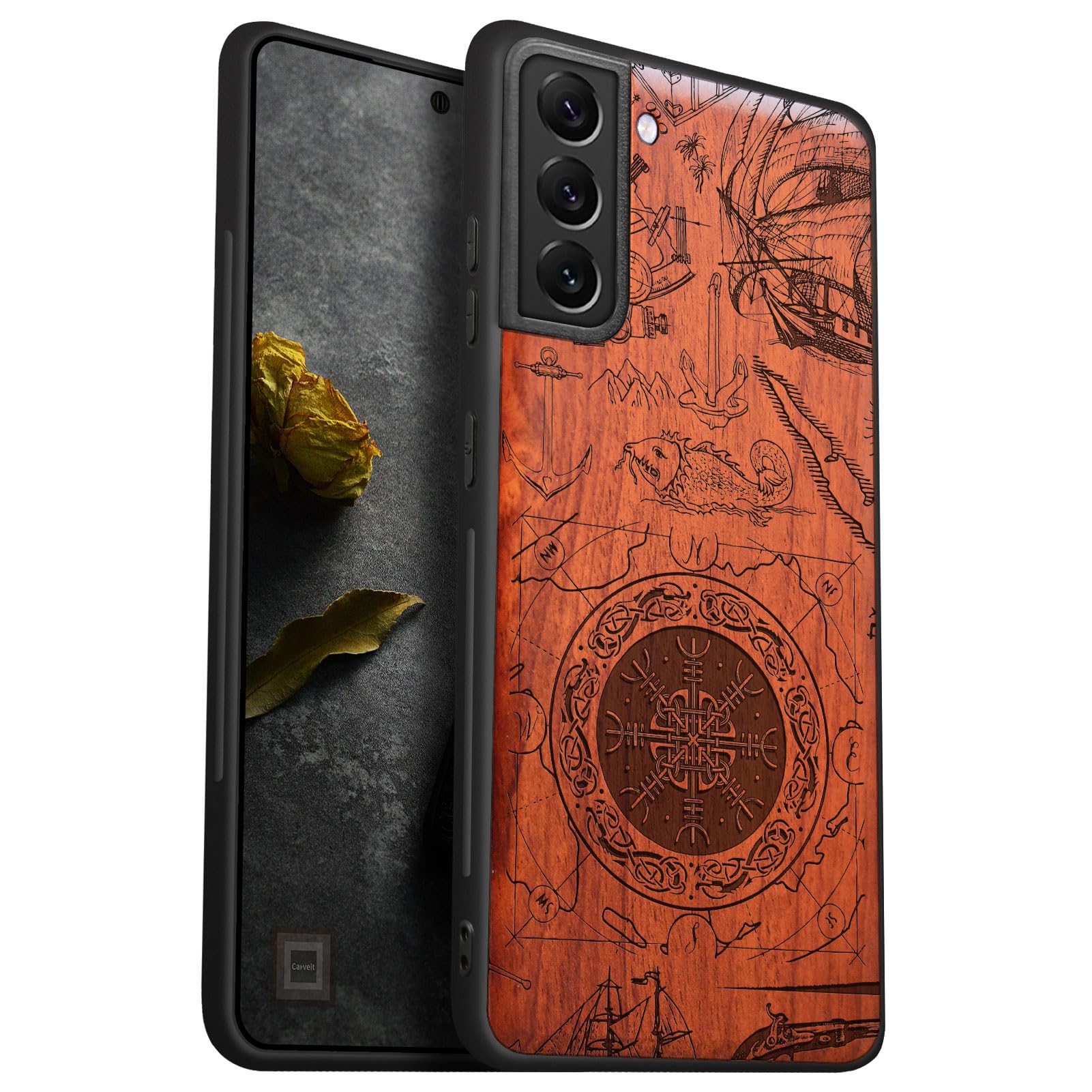 Carveit Wood Case for Galaxy S21 Plus Case [Natural Wood & Black Soft TPU] Shockproof Hybrid Protective Unique Wooden Cover Compatible with S21 Plus (
