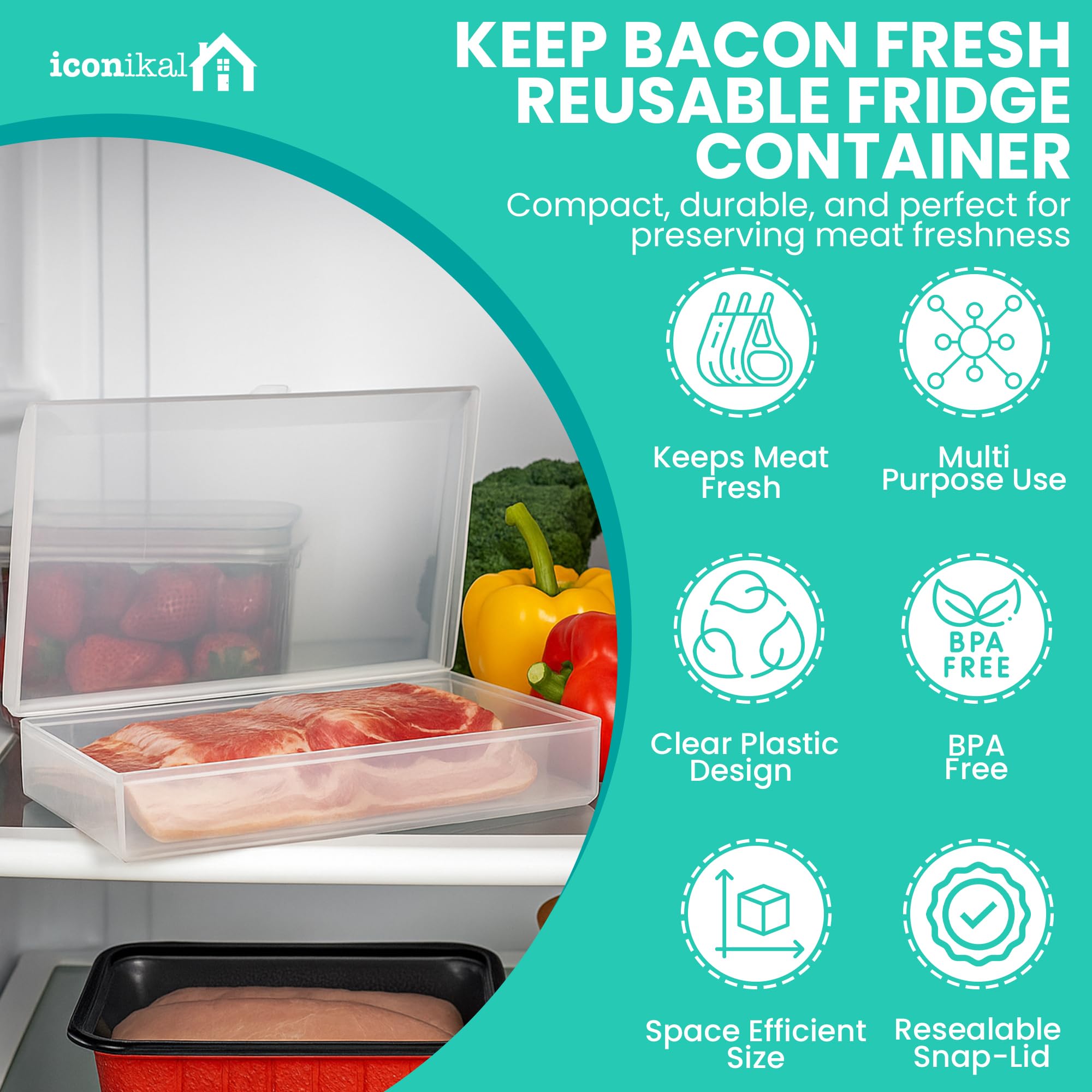 Bacon Saver - Contenedor de almacenamiento de carne de delicatessen, capacidad de 1 libra, 11 x 6.5 pulgadas, tapa transparente hermética, apto para lavavajillas, apto para alimentos 2