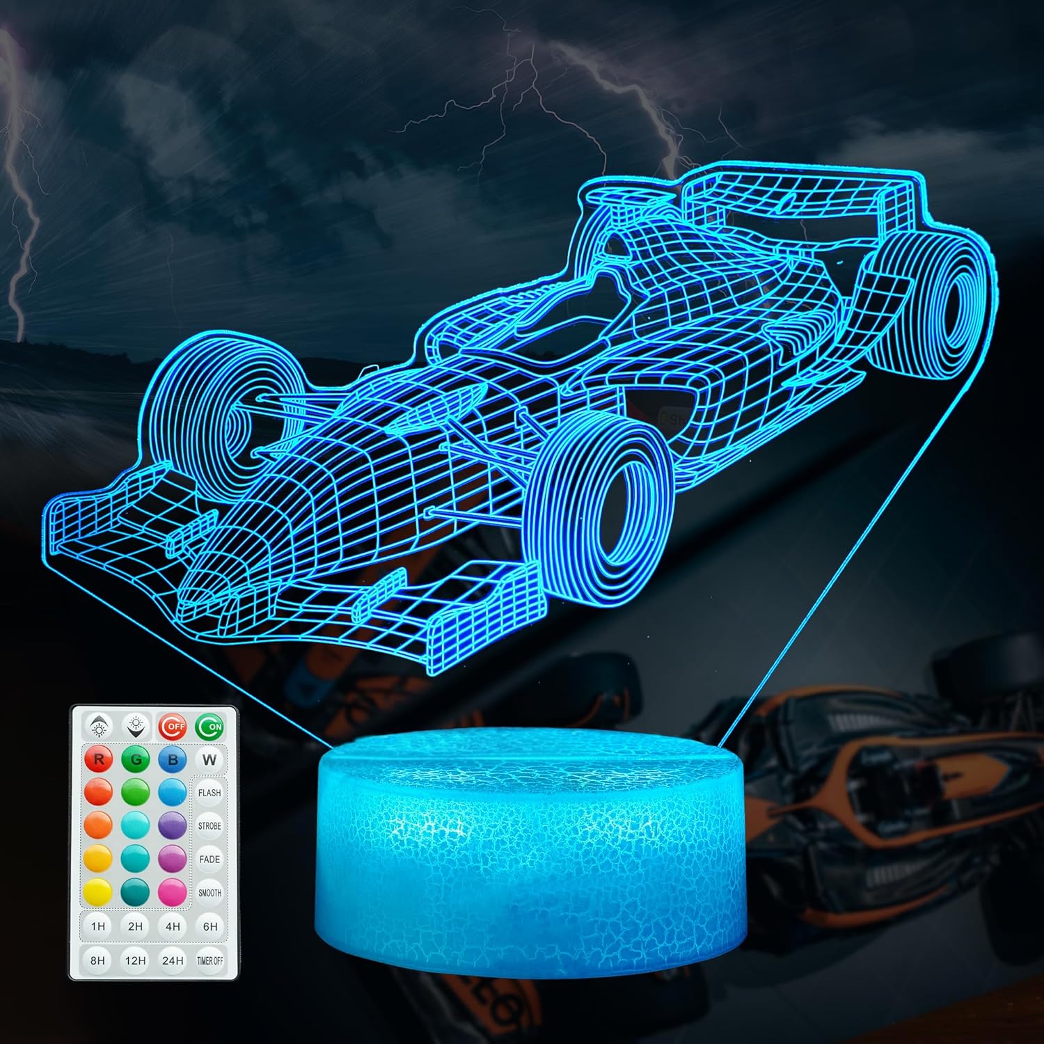 POSSHE Racing Car Gifts for Boy, Race Car Night Light with Remote Control, 16 Colors Changing, RGB Flashing Mode and Dimmable, Race Car Gifts for Boys...
