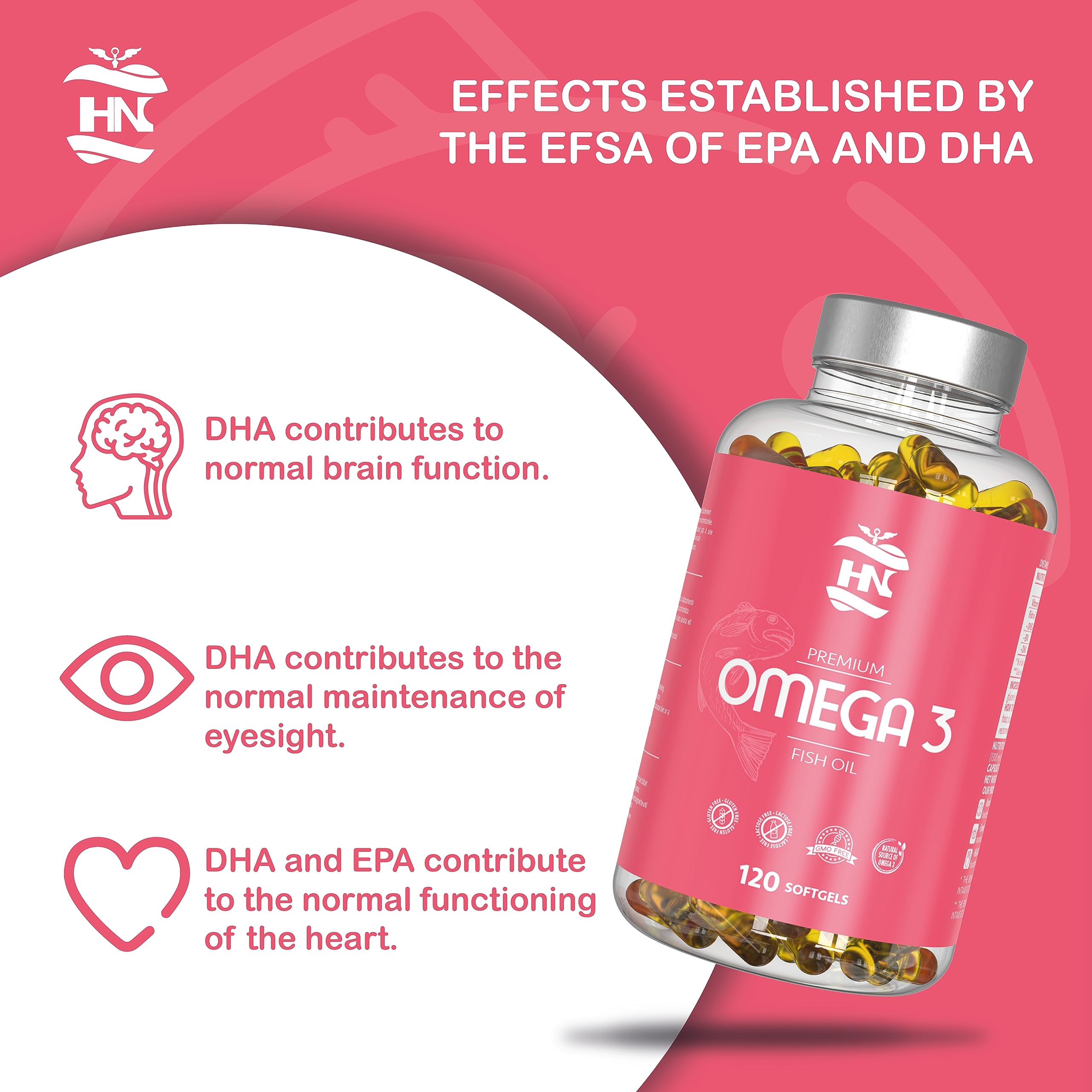 Omega 3 capsulas 1000mg - Fuente Ácidos Grasos de Aceite de Pescado – 500 mg DHA, 700 mg EPA y vitamina E – Para mantener el sistema cardiovascular y arterial saludable – 120 softgel (3 Botes)