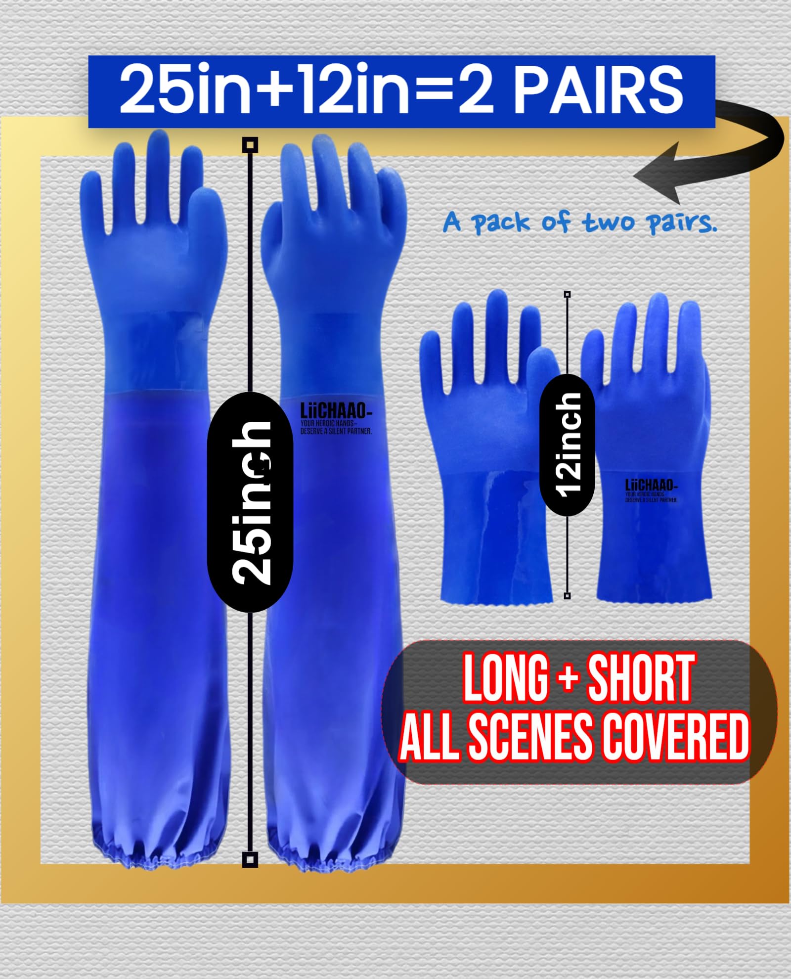 LIICHAAO 2 pares de guantes largos impermeables, guantes de limpieza de hiedra venenosa, piscina de acuario, resistente a la abrasión (2 pares de estilo a juego (XL))