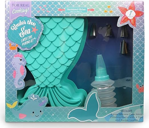 Handstand Kitchen Under The Sea 7-Piece Mermaid Tail Shaped Real Cake Baking Set with Recipies