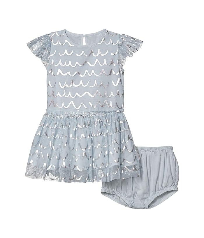 Stella McCartney Kids  Short Sleeve Tulle Dress with Shell Foil Early (Infant) (Blue) Girls Clothing