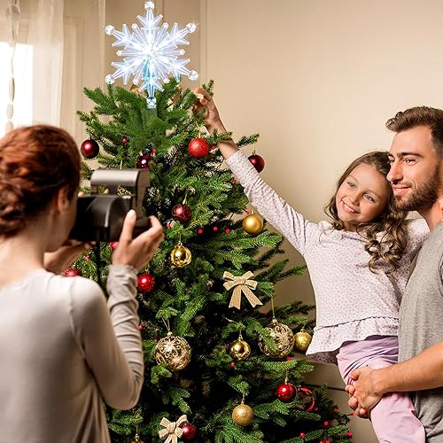 Miniatura 2 de Simgoing 13 piezas de decoración de árbol de Navidad con forma de copo de nieve y estrella iluminada con cristal de carámbano colgante, decoración