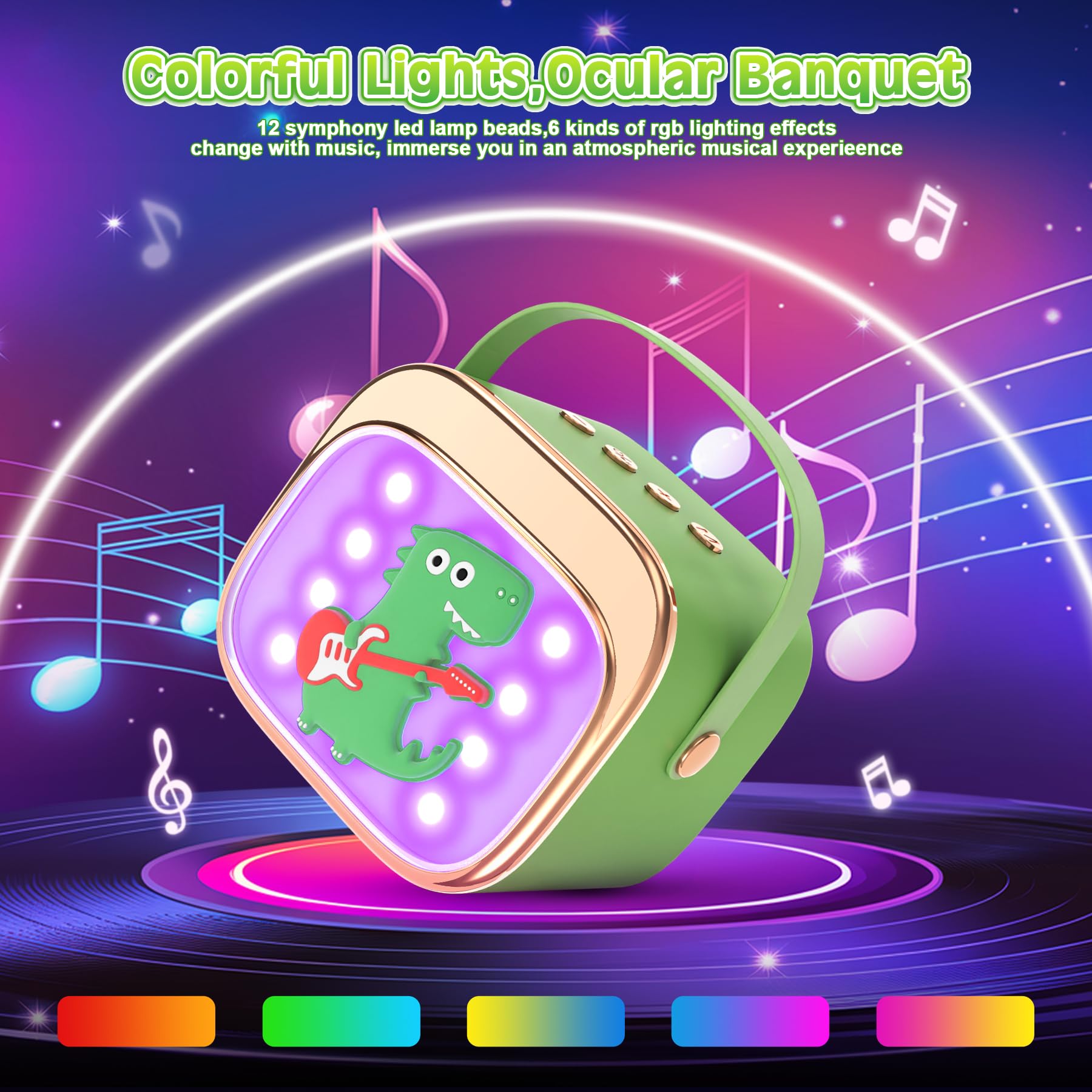 LUVTOY Karaoke con 2 Microfono Bambini: [Personalizzazione Esclusiva] - Karaoke con Luce LED - Pasqua Regalo per Bambino 3-12 Anni - Giocattolo Bambini 3-12 Anni - Giocattoli di Dinosauri