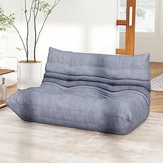 Full Foam Loveseat Sofa,Adults Bean Bag Chairs Floor Couch with Soft Waterproof Fabric,Armless Fireside Lounge Chair for Living Room,Apartment and Office (Grey)
