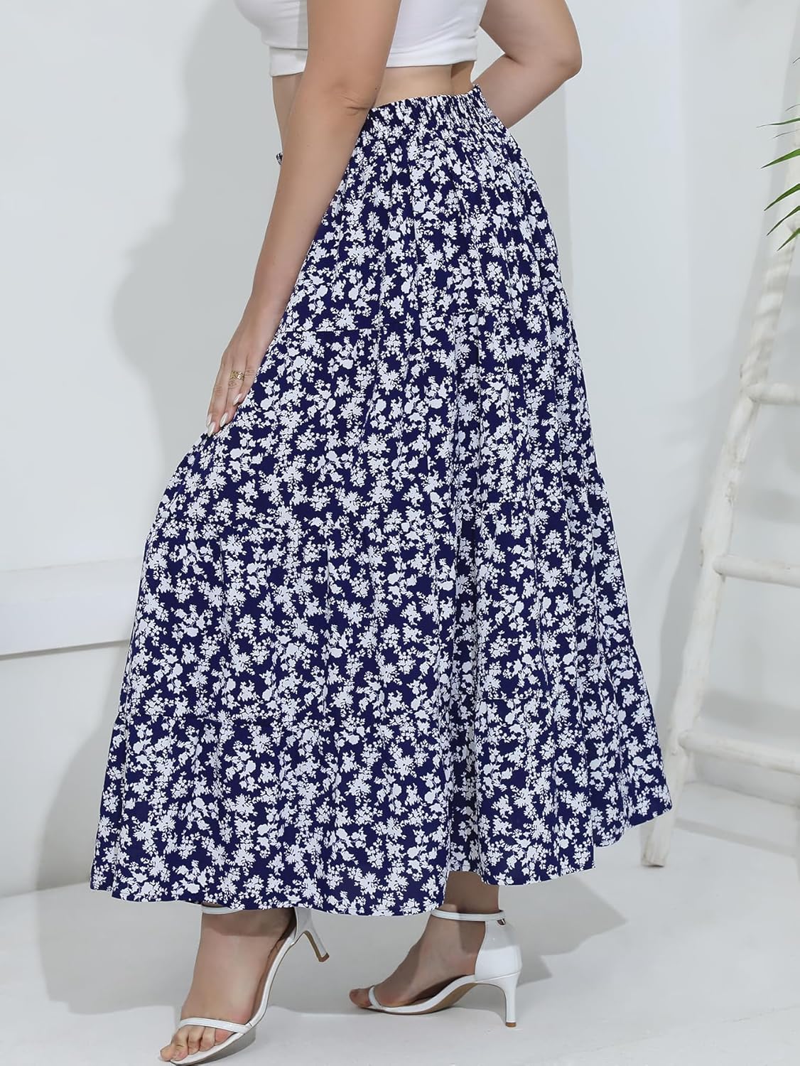 Women's Long Maxi Plus Size Skirt 2026 Trendy Flowy Elastic High Waist Casual Spring Swing A-line Floral Skirts - Image 2