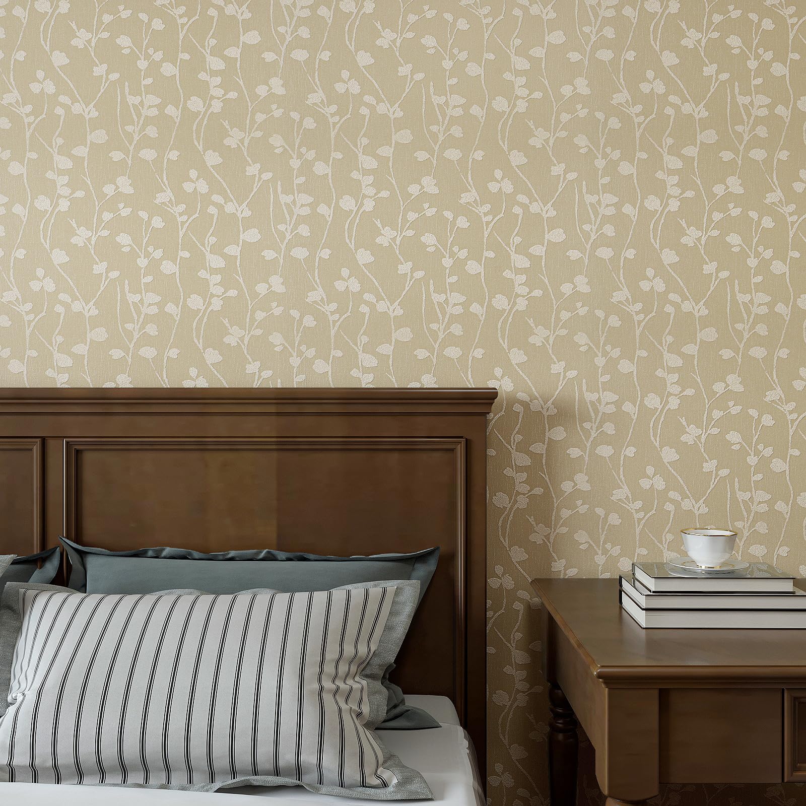 VaryPaper Peel and Stick Beige Patterned Wallpaper 40cmx200cm Leaf Contact Paper Sticky Back Plastic Lining Paper for Wall Stick on Wallpaper for Living Room Bedroom Cupboards Vinyl Wrap for Furniture - Image 2
