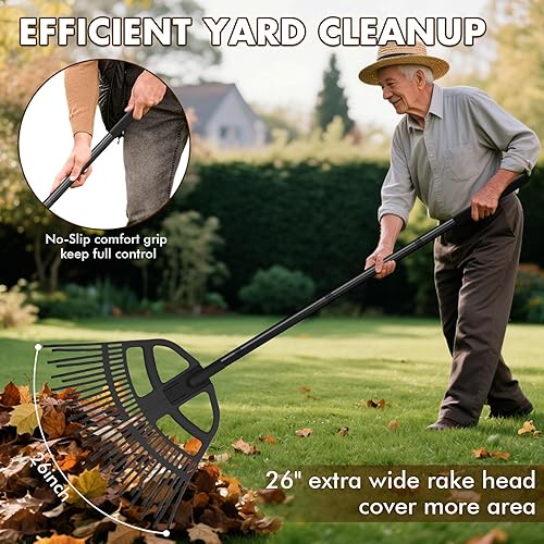 Miniatura 3 de Rastrillo de hojas de jardín 2 en 1 y palas de hojas, rastrillo de hojas ajustable para césped con agarre, rastrillos de mano para recoger hojas,