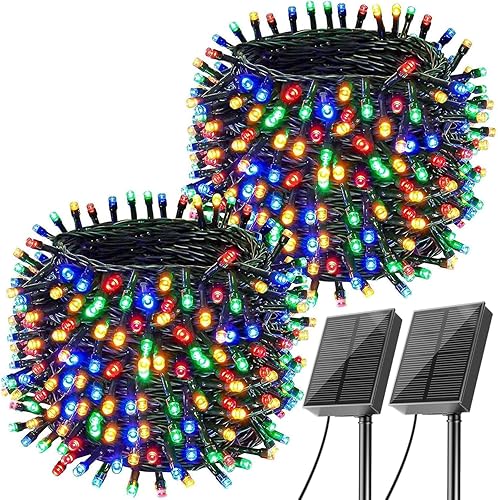Miniatura 9 de 4 paquetes de luces solares de Navidad para exteriores, 10M total de 400 luces LED para cadenas de luces solares para el exterior, 8 modos de luces