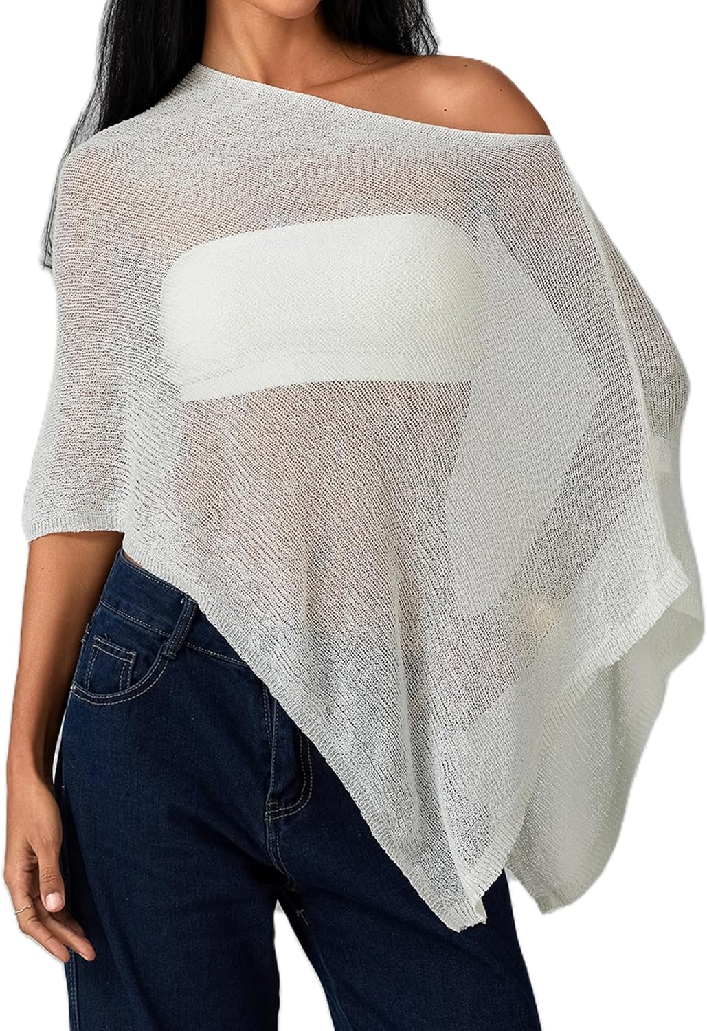 BHMAWSRT Womens Sheer Poncho Top Cute Lightweight See-through Shrug Pullover Beach Cover-up Tops