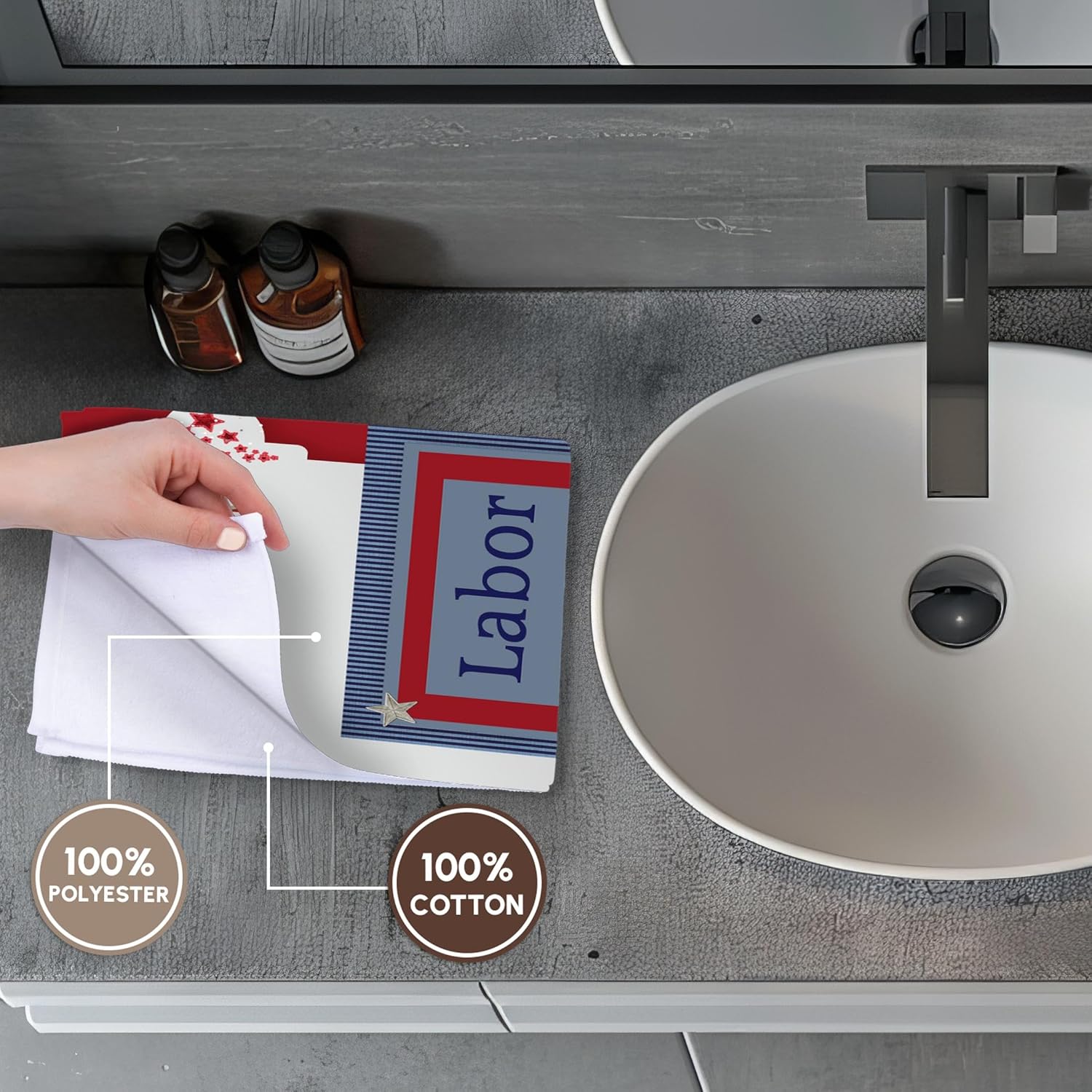 3dRose Patriotic Stars and Words in Blue, Silver, White and Red, Labor Day 22x30 Bath Hand Pool Towel