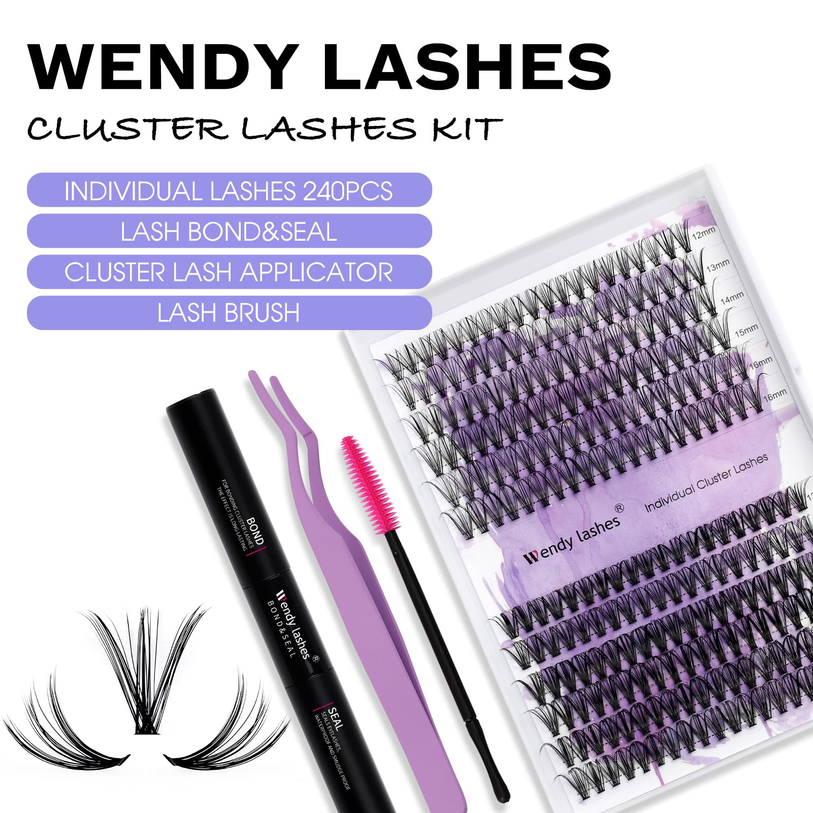 DIY Lashes Extension Kit Eyelashes Individuals Eyelashes D Curl 12-16mm DIY Cluster Lashes(20D/30D-C Curl)