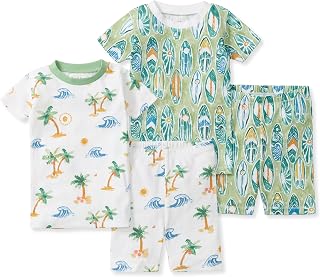 Burt's Bees Baby Unisex Organic Cotton Short Sleeve & Shorts PJ Set, 2-PC | Snug fitting, yet comfy warm weather pajamas sets are made in our classic rib fabric