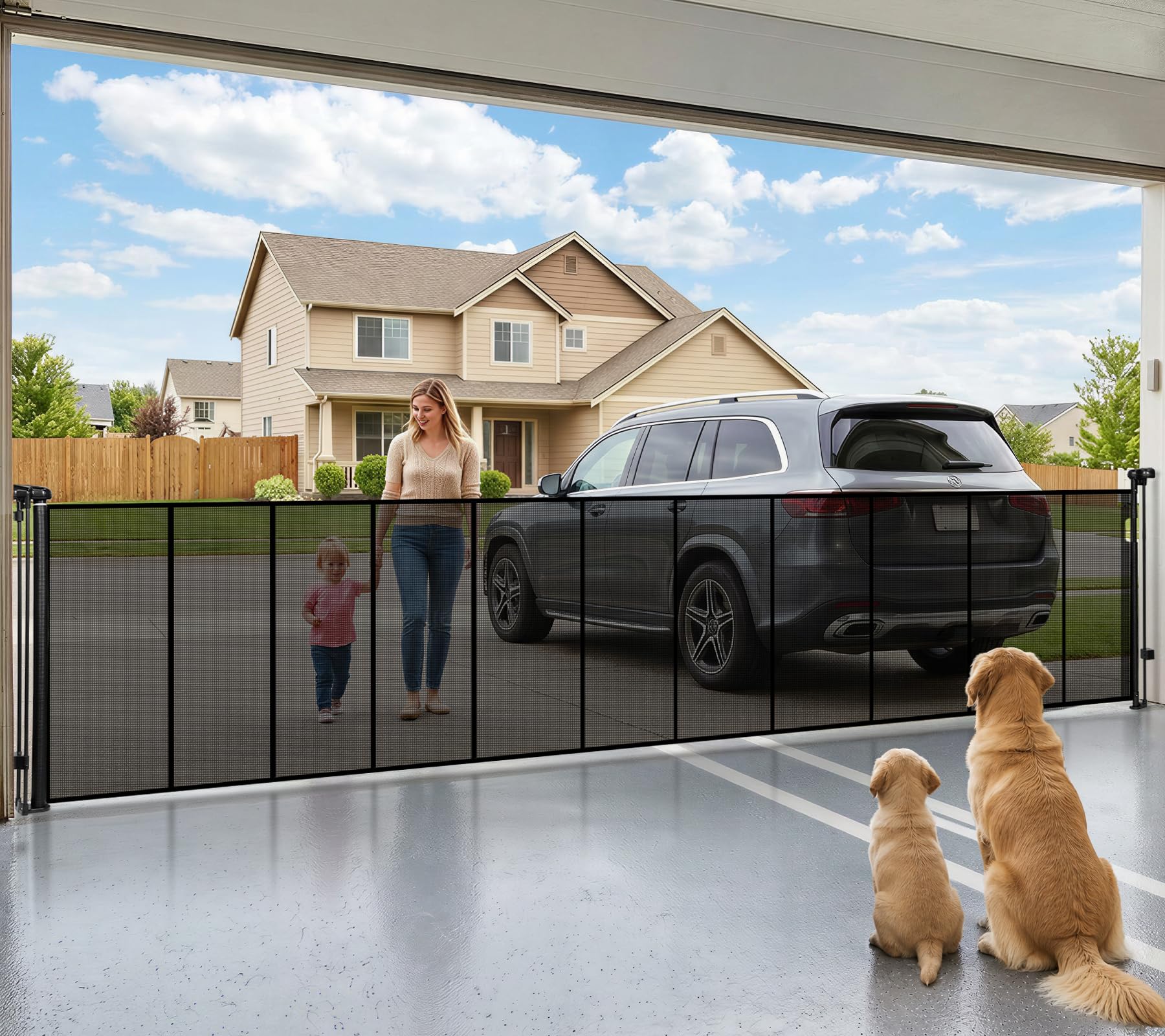 Photo 1 of 276" Retractable Baby Gate Extra Wide, 52" Tall Retractable Dog Gate for Stairs, Doorways, Decks, Mesh Gate Long Child Gate Pet Gate for Indoor, Outdoor, with Reinforced Mesh Rods, Dual Locks (Black)