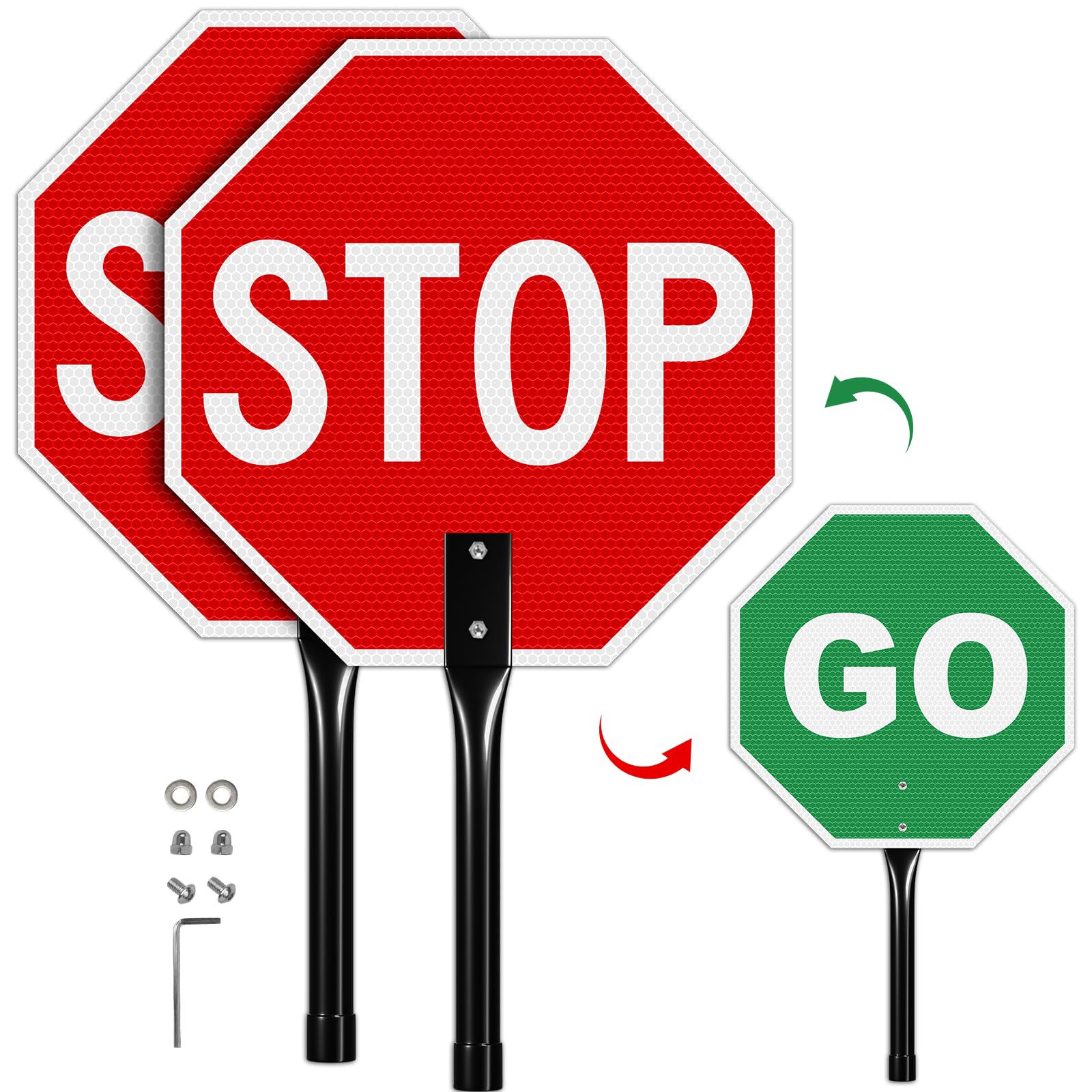 Stop Go Sign with Handle, 12 x 12 Inches Rust Free Aluminum Reflective, Stop/Go Handheld Traffic Sign, Double Sided, Weather Resistant, Easy to Mount — Amazon image 8