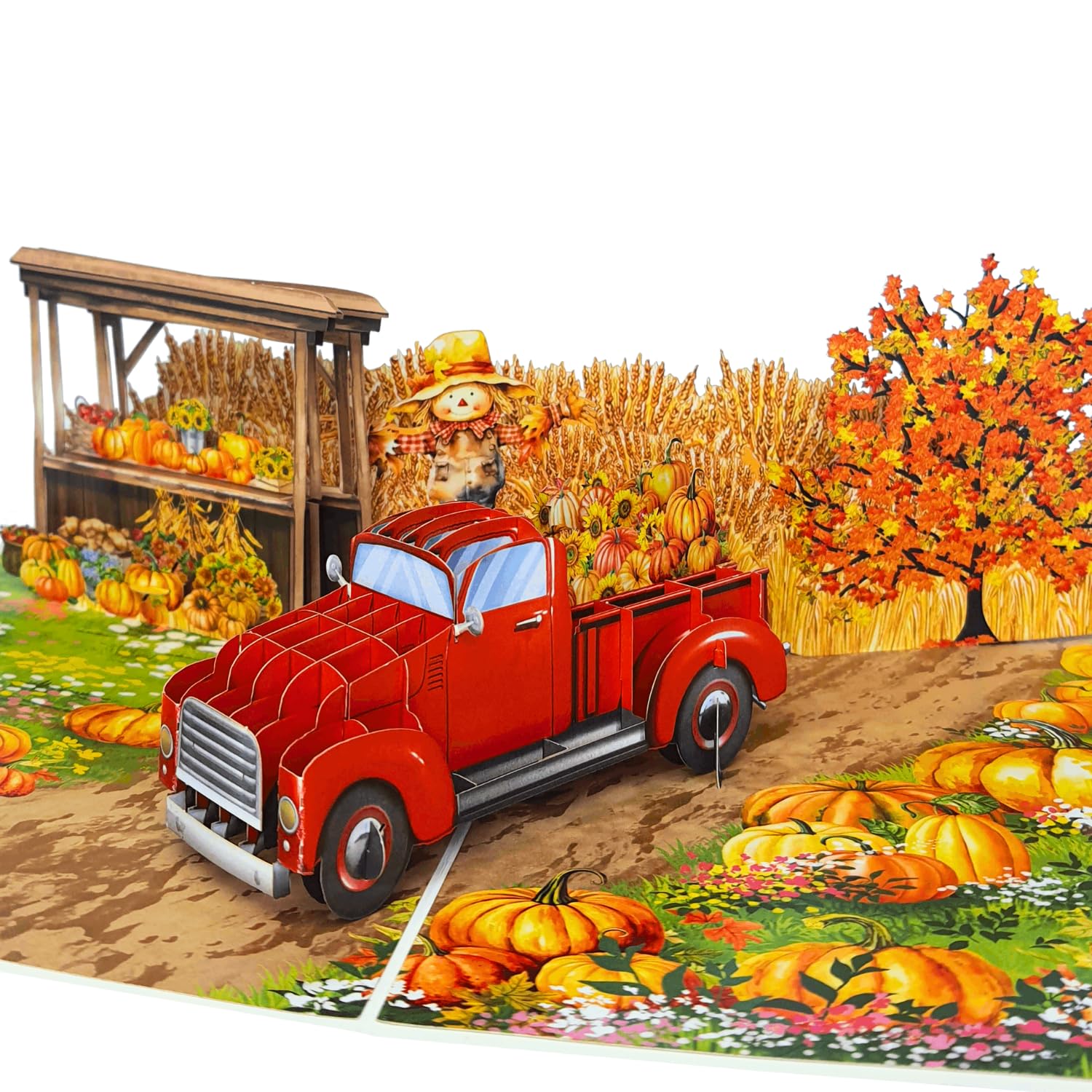 HEARTAGS- 3D Red Truck Pop Up Fall Card, 6x8 in Happy Thanksgiving Pop Up Card With Envelope And Message Note, Fall Greeting Cards Popup