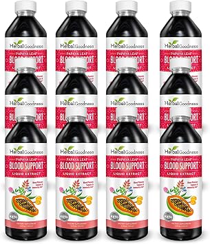 Papaya Leaf Blood Support Liquid - 15X Strength - Papaya Leaf Extract - Healthy Platelets, Blood Cleanse, Digestion, Papaya Enzyme - 12(12oz) Bottles Liquid - Herbal Goodness - Made in USA