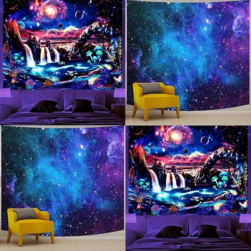 Apdidl Tapiz Galaxy Space de 51 x 60 pulgadas y tapiz espacial de luz negra de 51 x 60 pulgadas para dormitorio, sala de estar y hogar