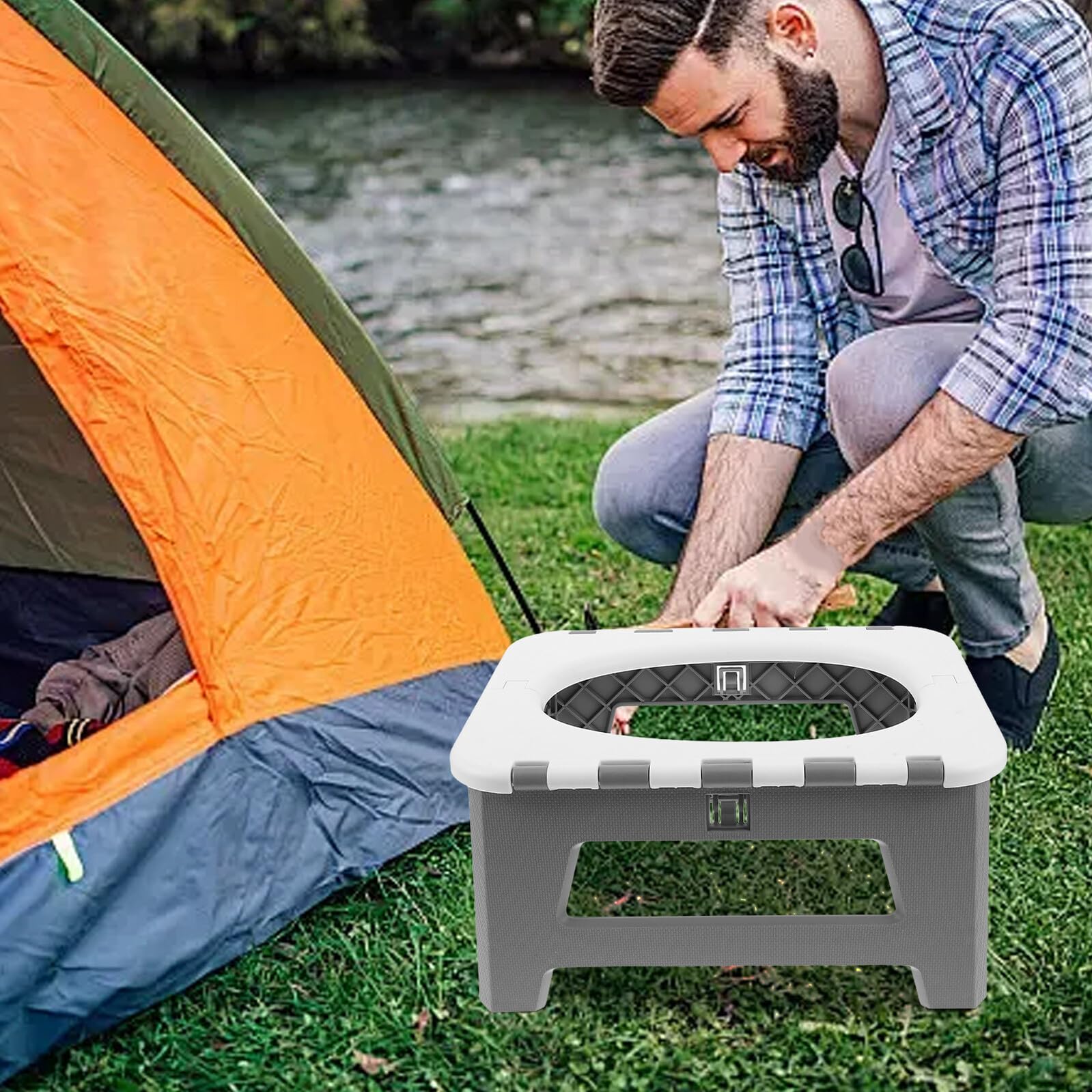ibasenice Inodoro Portátil Plegable para Camping y Viajes por Carretera Asiento Compacto y Resistente Diseño Sellado Antiolores para Adultos y Emergencias al Aire