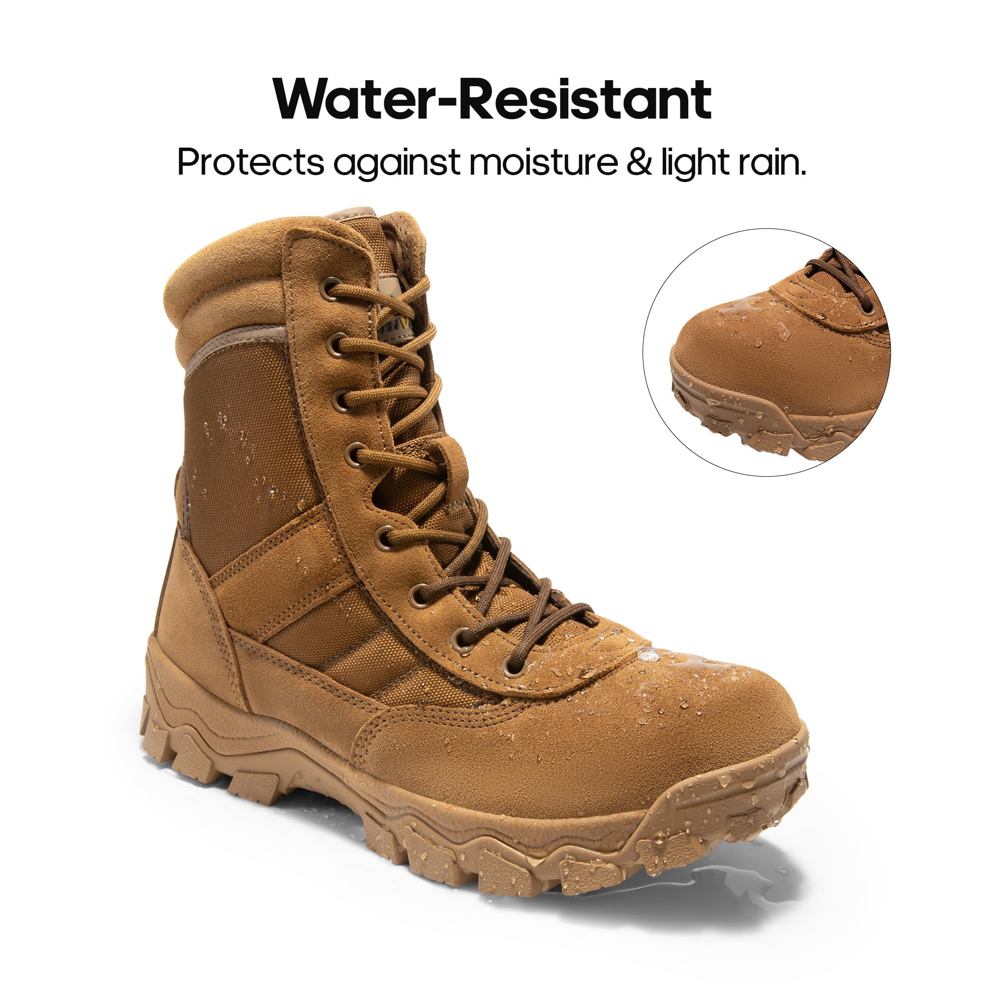 NORTIV 8 Men's Tactical Military Work Boots Side Zipper Outdoor Motorcycle Combat Boots 8 Inches 2.0 Trooper-pro