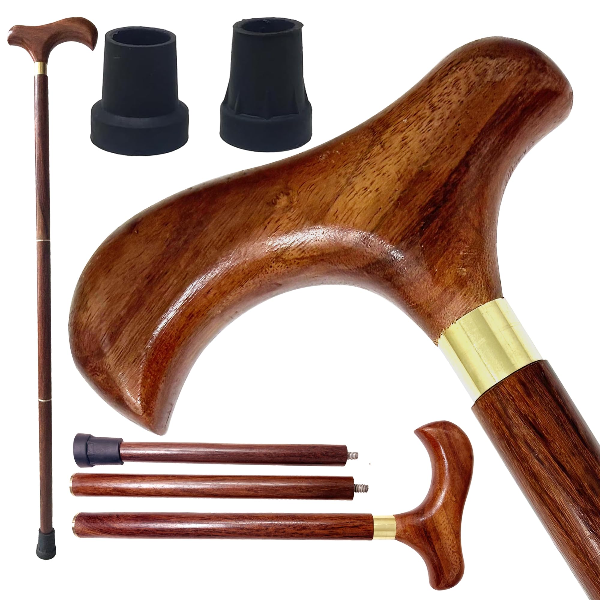 Canne de marche en bois faite à la main | Canne de marche avec poignée en laiton, 2 embouts en caoutchouc pour homme, femme, personnes âgées – 91,4 cm environ – Idée cadeau Galaxy Indiacraft