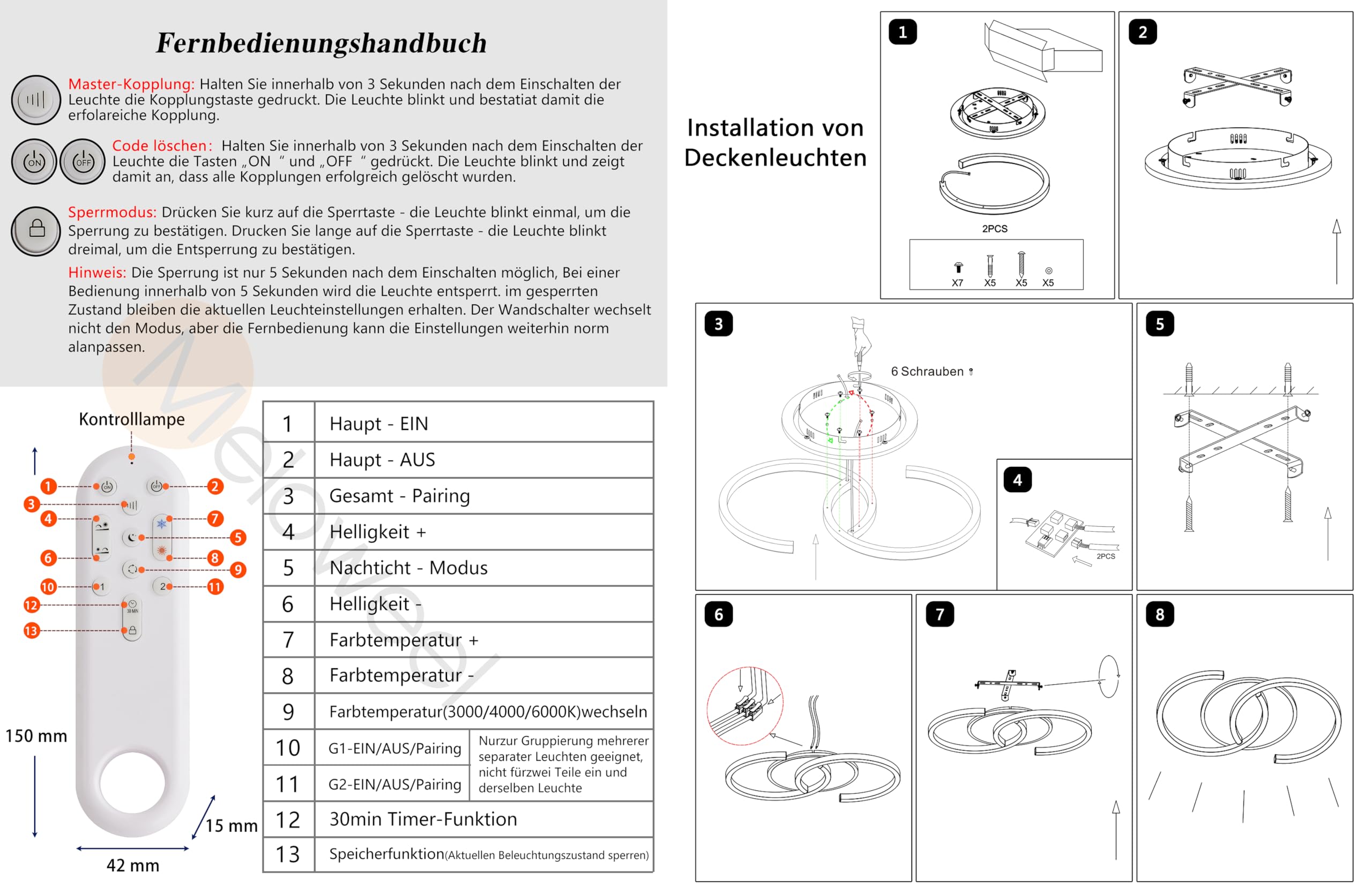 LED Deckenleuchte Dimmbar schwarz „S“ 2-Ringe, 50cm 32W Farbtemperatur 3000-6000K, Helligkeit 3-32W, Mit Fernbedienung/Mobile APP, Für Schlafzimmer, Wohnzimmer, Mit Memory-Funktion, 3W Nachtlicht
