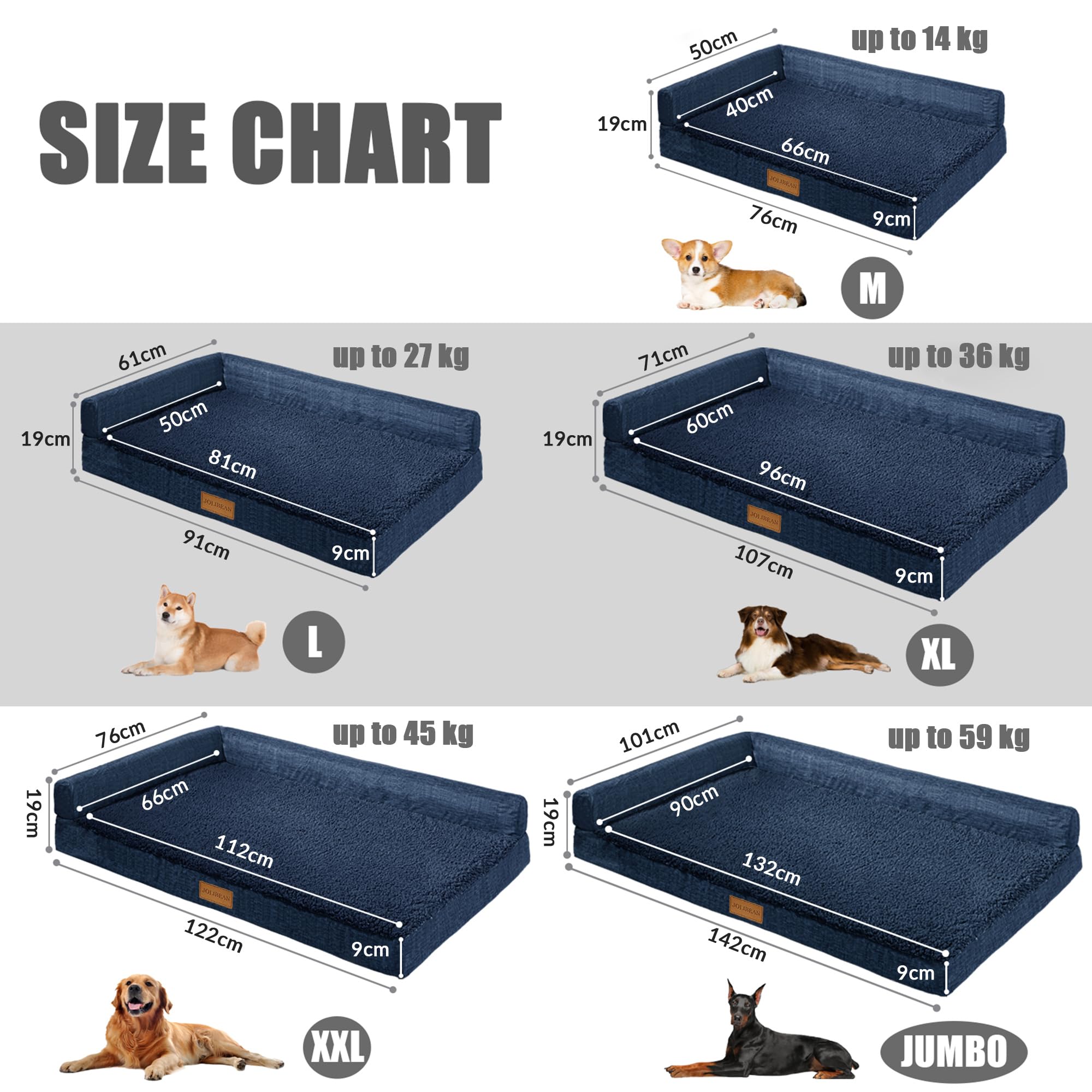 Cama Perro Grande Ortopédica, Colchoneta Perro de L, Sofá Perro con Espuma De Caja De Huevos, Impermeable Lavable Desenfundable, 122x76cm, Azul Marino