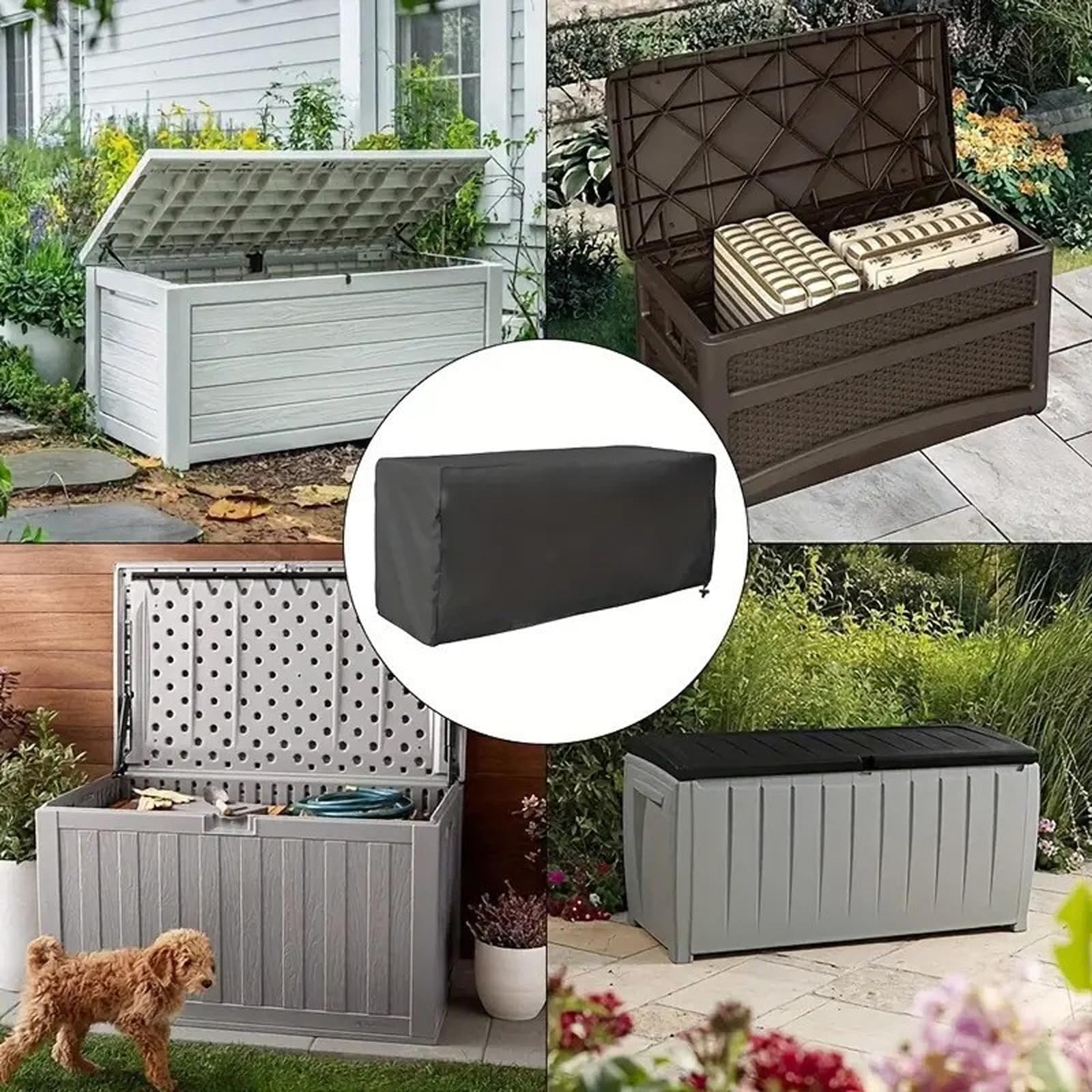 Housse de rangement imperméable en tissu Oxford 210D pour jardin, terrasse, coffre de rangement, noir, pour balcon, dimensions : 158 x 76 x 71 cm.