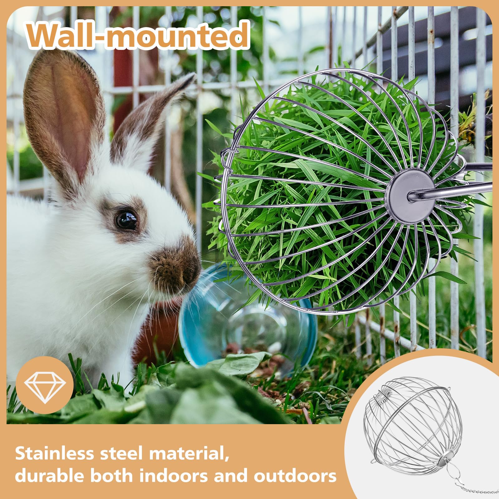 2 Pack Rabbit Hay Ball Feeder Stainless Steel Hanging Hay Holder Dispenser Small Animal Grass Feeder Rack Ball Toy for Bunny Hamster Guinea Pig Chinchilla Gerbils Cage Accessories Supplies - image 5