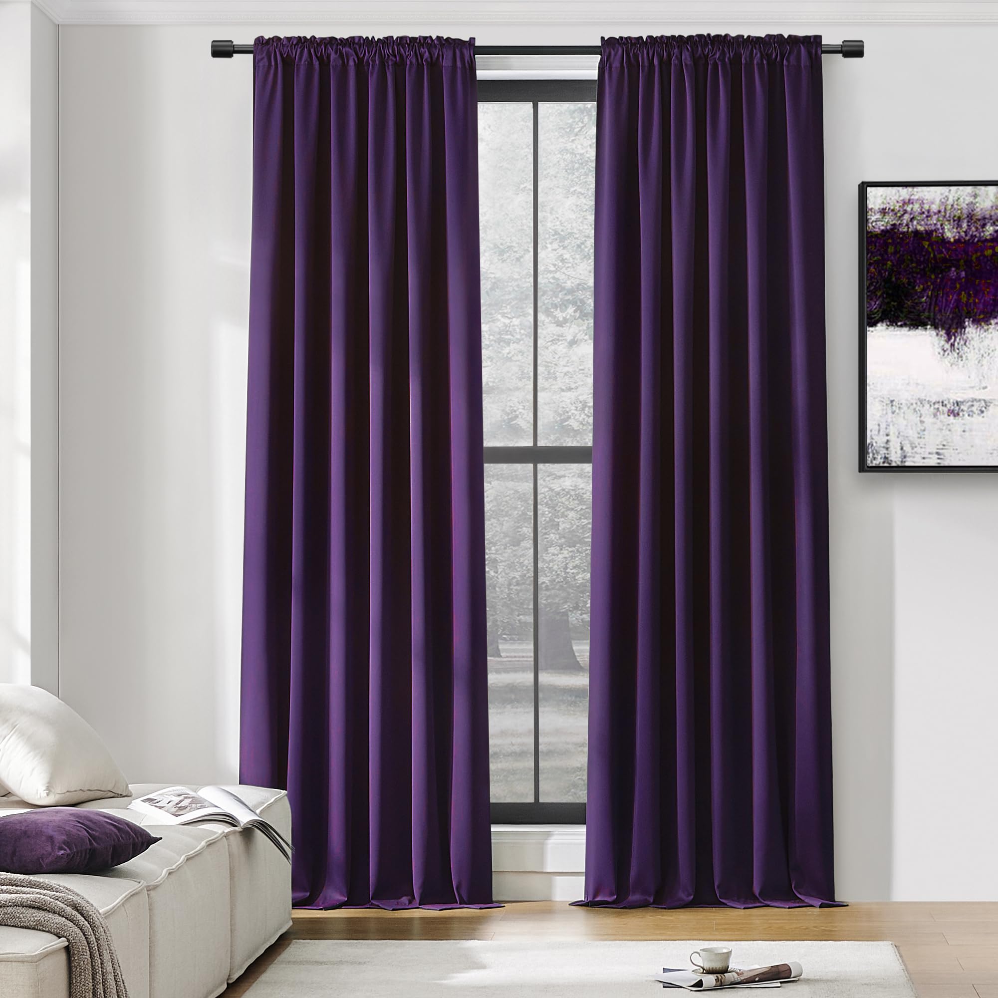DONREN Room Darkening Window Curtain Panels for Bedroom - Rod Pocket Blackout Solid Curtains for Dining Room(Purple,52 W x 96 L 2 Panels)