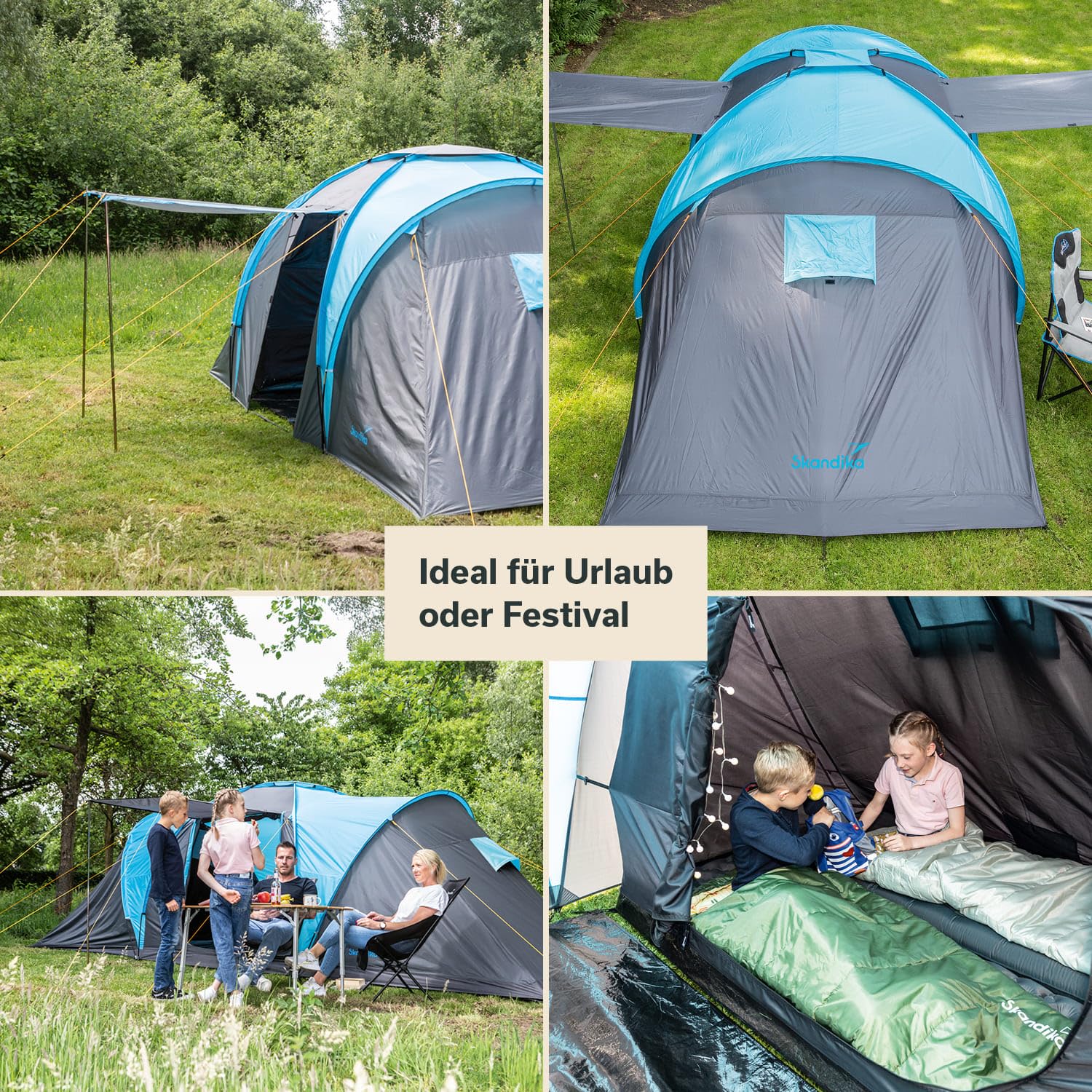 Skandika Kuppelzelt Hammerfest 4/4+ | Camping Zelt 4 Personen mit/ohne eingenähtem Zeltboden, mit/ohne Sleeper Technologie, 2 Kabinen, 2 m Stehhöhe, wasserdicht, 3000 mm Wassersäule | Campingzelt