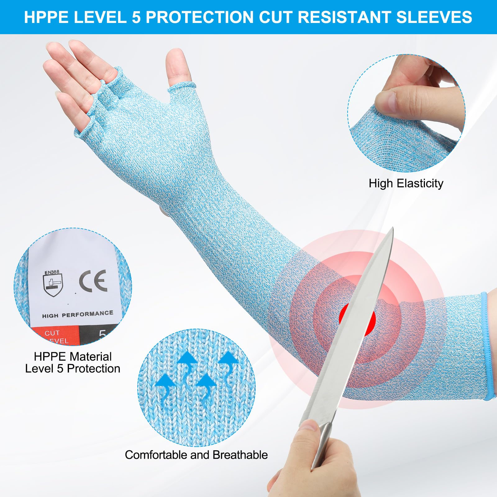 PATIKIL 20 Inch Cut Resistant Sleeves with Finger Grips - Image 3