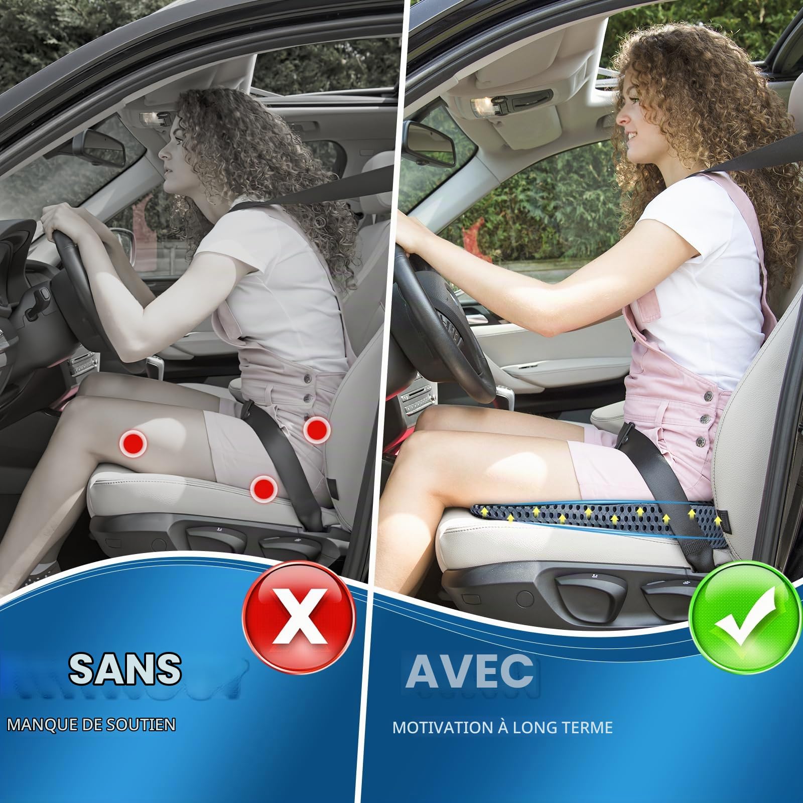 Qutool Coussin de Siège de Voiture en Mousse à Mémoire de Forme, Coussin de Siège de Conduite, Coussin de Siège D'appoint pour Voiture, Camion, Camionnette (Noir) (Lot de 2)