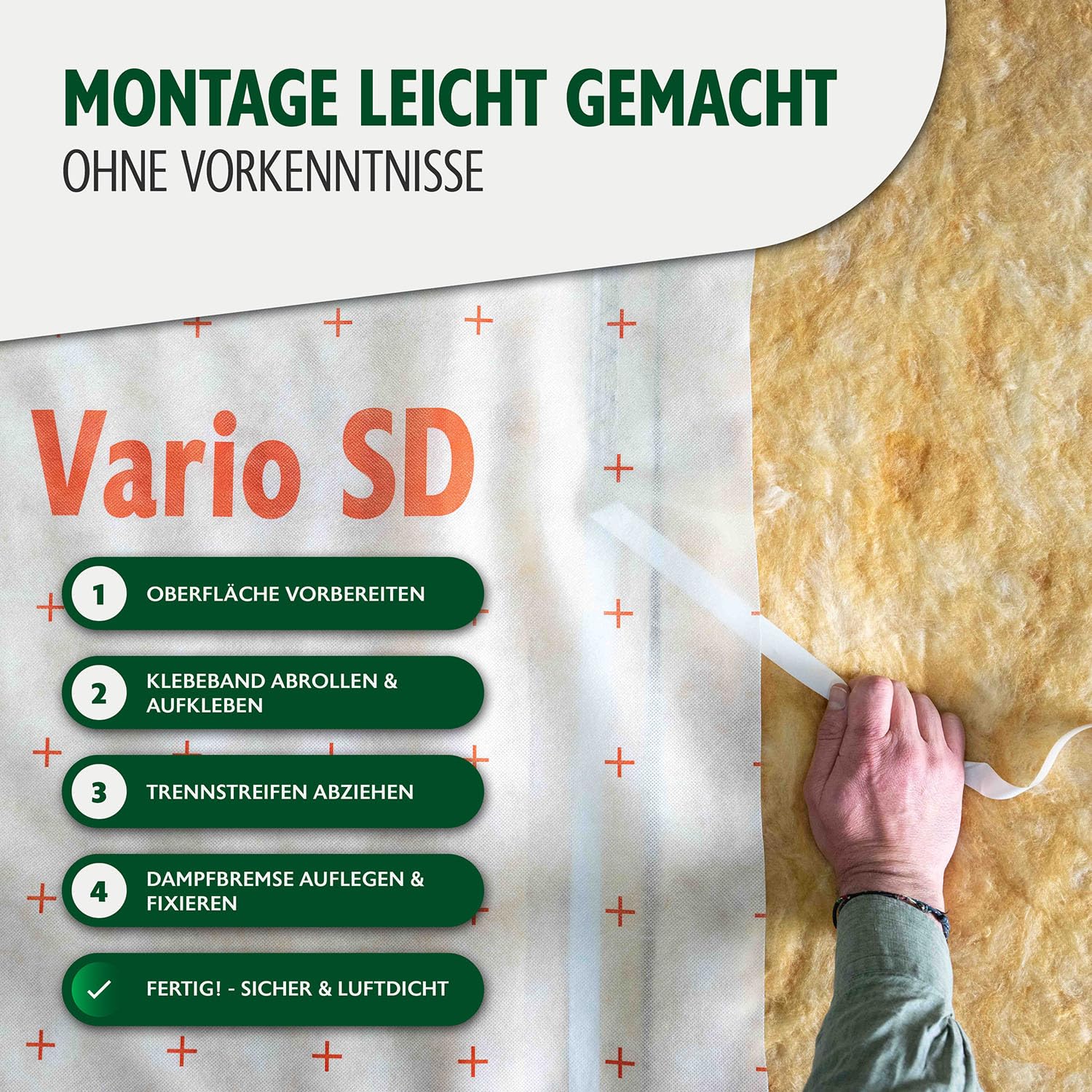 ALMO 4x doppelseitiges Montageklebeband 20mm x 50m Montageband für Dampfbremsen & Dampfsperren, starke Klebkraft mit reißfester Folie, ersetzt Tackern, einfache und sichere luftdichte Montage