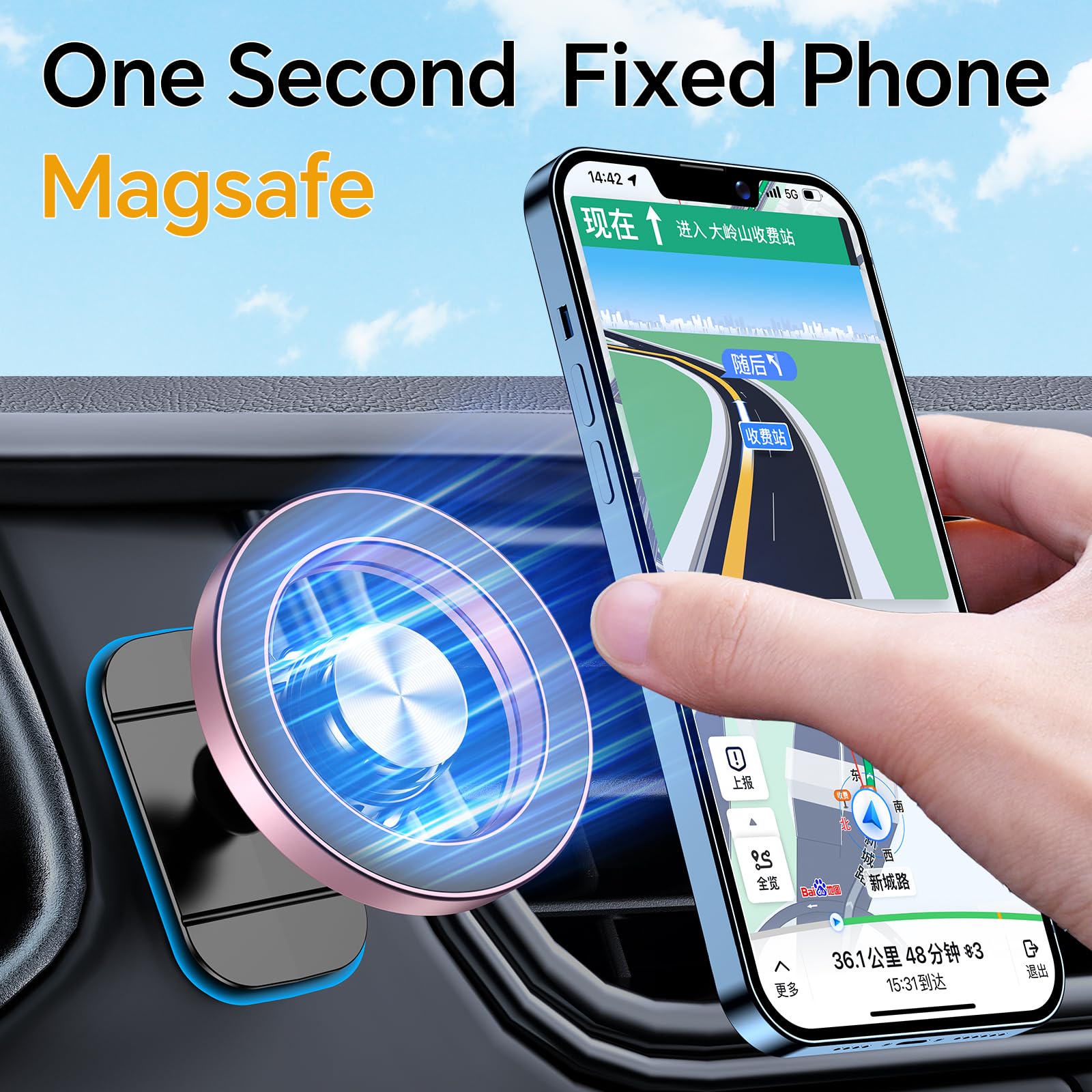 Coolpow Porta Cellulare Auto con Magsafe【20 Potente Magnetico 】 Supproto Telefono Auto Magnetico【360°】 Porta Telefono AUto Per Il Cruscotto & Presa d'Aria Automobile Compatibile con iPhone 17,Rosa