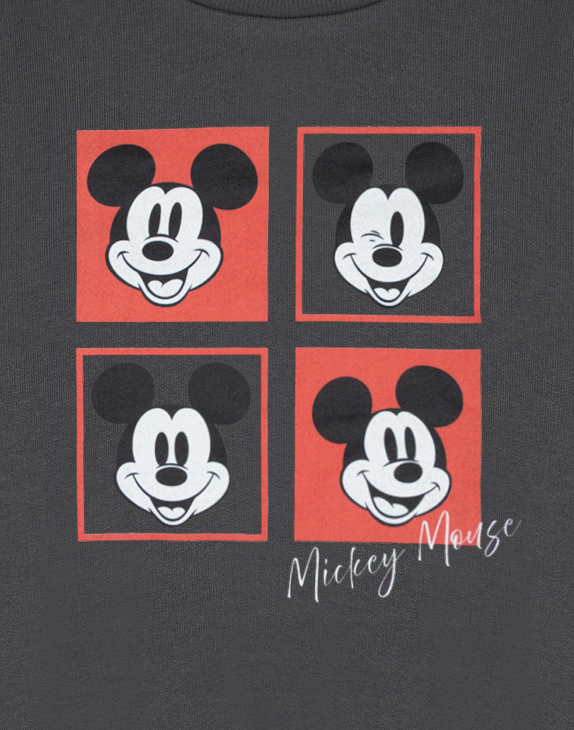 Disney Szara bluza z Myszką Miki dla chłopców | Kwadratowy sweter dziecięcy | Klasyczny nadruk postaci | Top z długim rękawem z okrągłym dekoltem | Odzież dziecięca z kreskówek dla dzieci