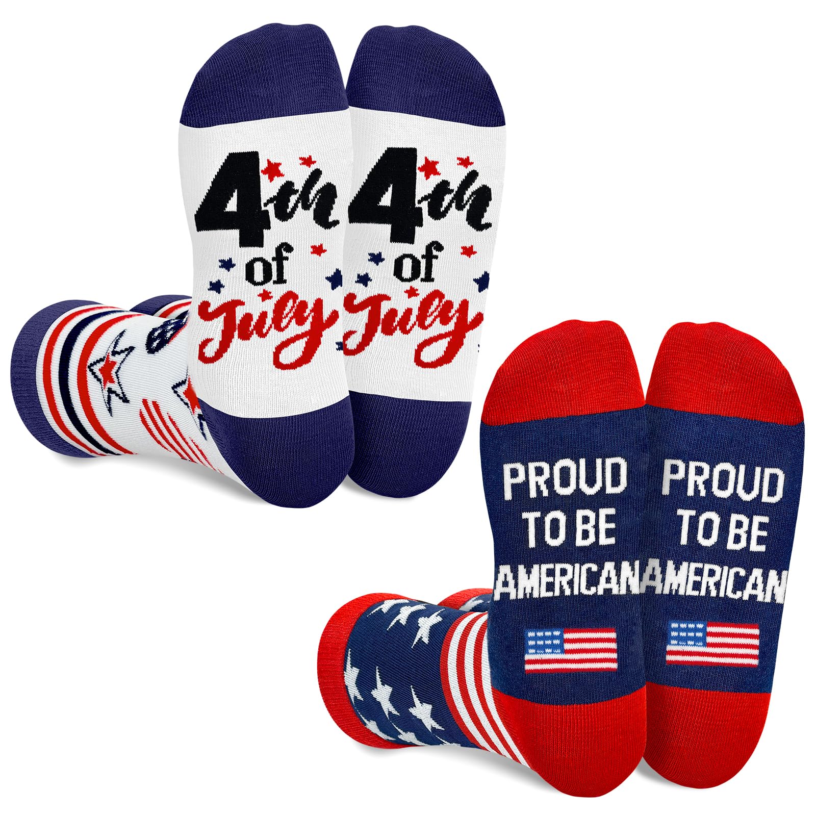 Asikkon 2 Pairs American Flag Socks for Men Women, 4th of July Patriotic USA Socks for Christmas Stocking Stuffer White Elephant Birthday Father's Day