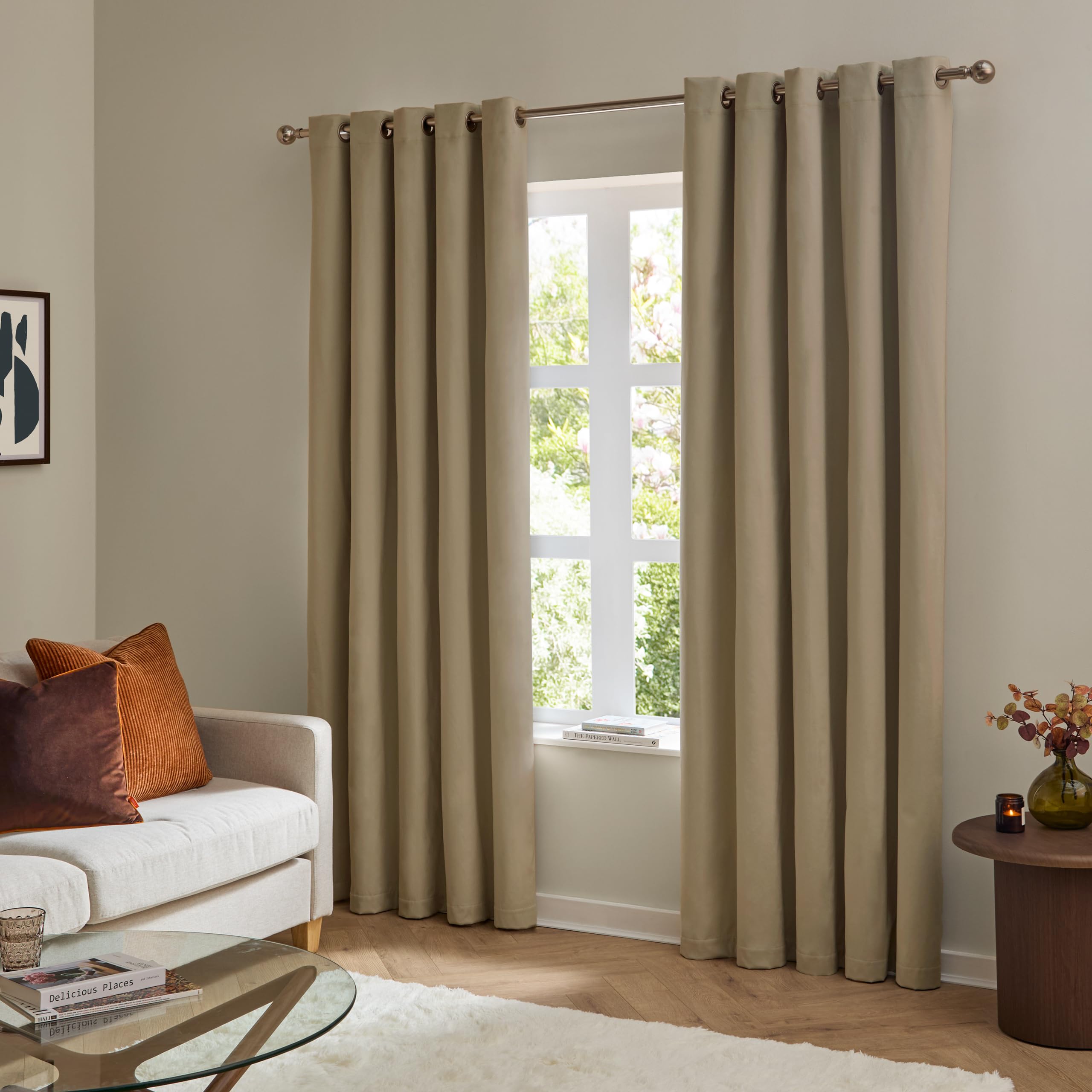 Furn - The Ultimate Blackout Eyelet Curtains - Velvet - Mocha - 117 x 137cm
