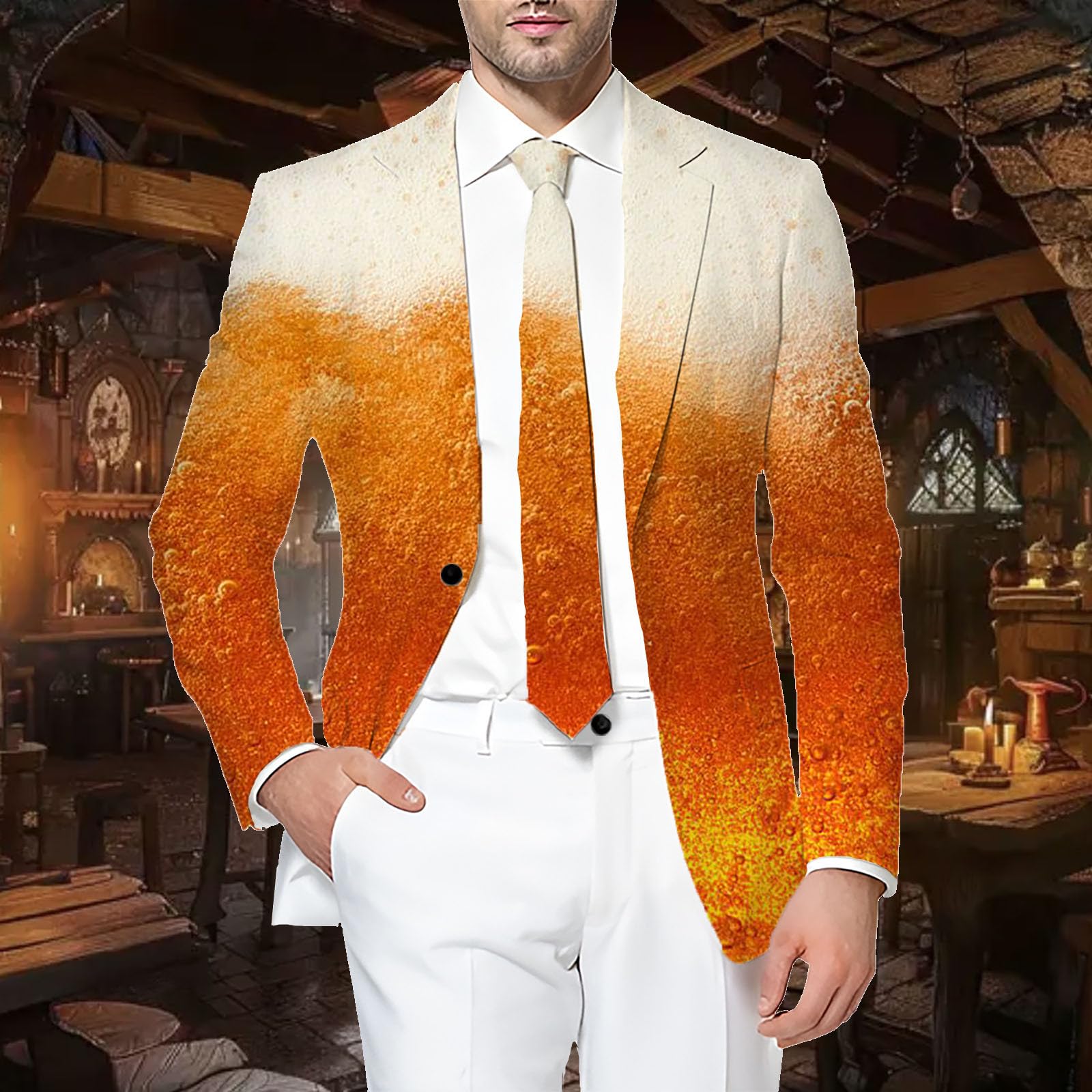 Generisch Elegante giacca da uomo con stampa birra per Oktoberfest, elegante abbigliamento per feste, abbigliamento formale, per uomini e donne (giallo, XXXL)