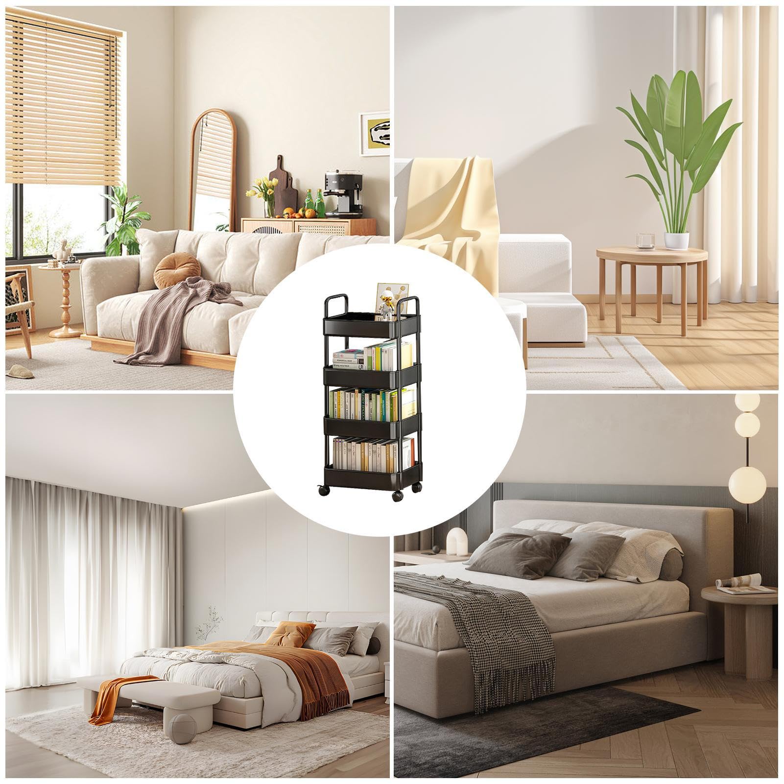 Carrello per snack con rotelle, versatile soluzione di archiviazione per biblioteca e ufficio, mobile con ruote, ideale per bagno e lavanderia