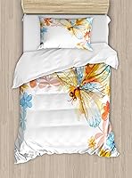 Vista 220 de Ambesonne Juego de funda de edredón de pesca, lubina de boca grande atrapando un bocado en espray de agua, imagen salvaje, juego de cama decorativo