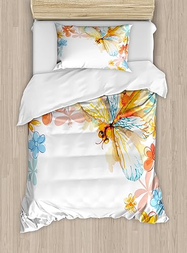 Miniatura 220 de Ambesonne Juego de funda de edredón de pesca, lubina de boca grande atrapando un bocado en espray de agua, imagen salvaje, juego de cama decorativo