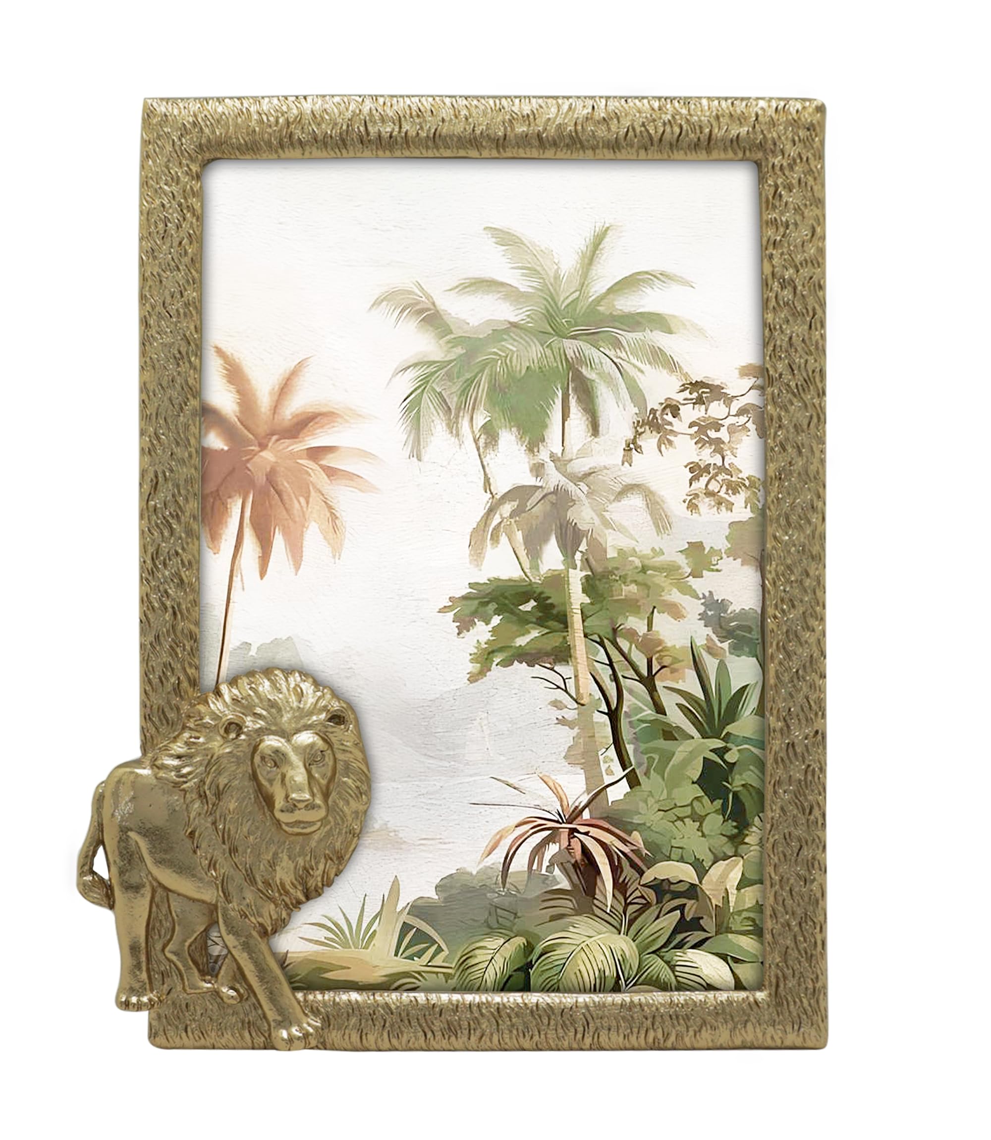 GIFTY GIFTY Lion Photo Frame / 4x6 in | for Vertical Display on Tabletops | Perfect for Home Decor, Wedding, Vacation, Graduation, Or Any Milestone Photos (Gold)