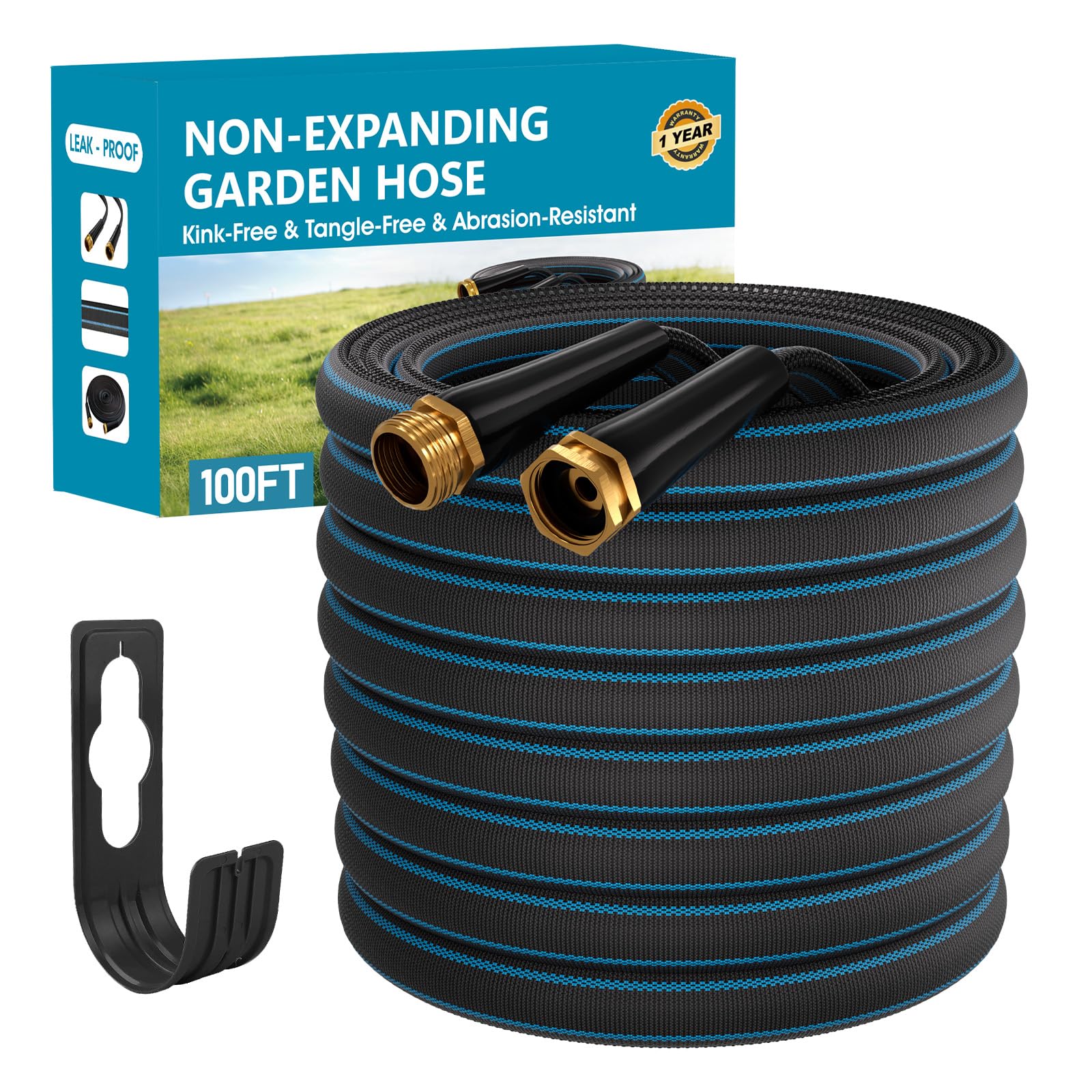 Amolok 100FT Non-Expanding Garden Hose, Ultra Lightweight Water Hose, Kink-Free, Burst-Resistant, Durable & Flexible Hose, All-Weather Outdoor Hose for Lawn & Garden, Car Washing