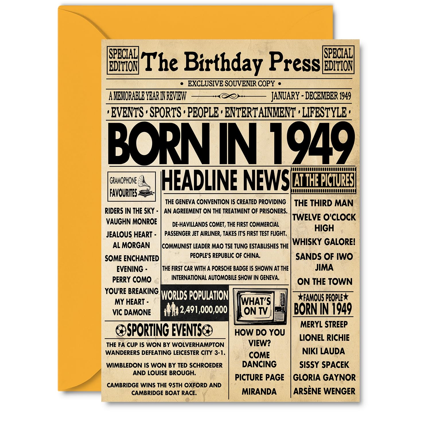 77th Birthday Cards for Women Men - Born In 1949 Newspaper - Happy 77 Birthday Card for Grandma Grandad Nan Vintage Retro Back In 1949, A5 Bday Greeting Cards