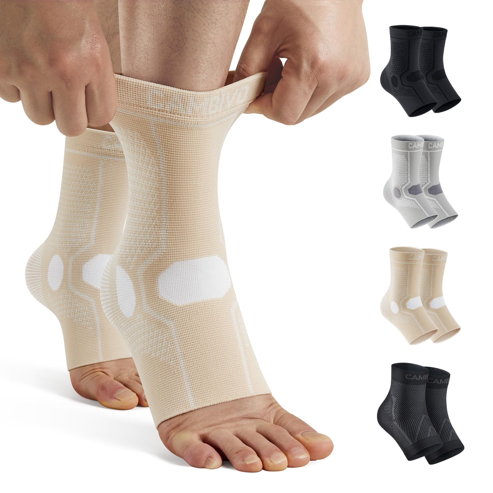 CAMBIVO Sprunggelenkbandage 2 Pack, Knöchelbandage Damen und Herren, Bandage Fußgelenk Linderung von Fußschmerzen, Fußbandage geeignet für Fitness, Alltag und Arbeit