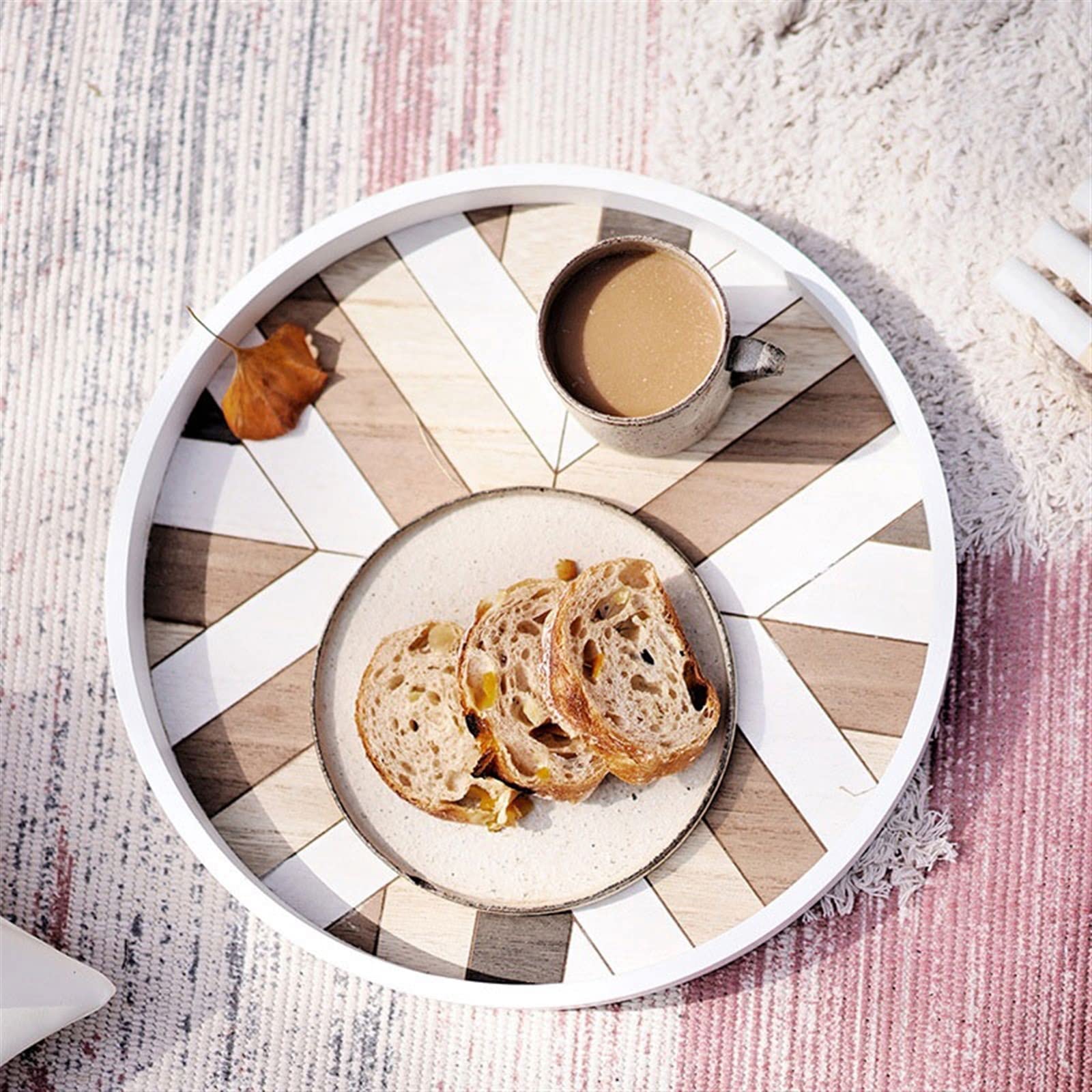 Bandejas de Servir Bandeja de Madera Redonda de Estilo Europeo, Accesorios de Almacenamiento, Accesorios de fotografía, Bandeja de Juego de té Bandeja Decorativa