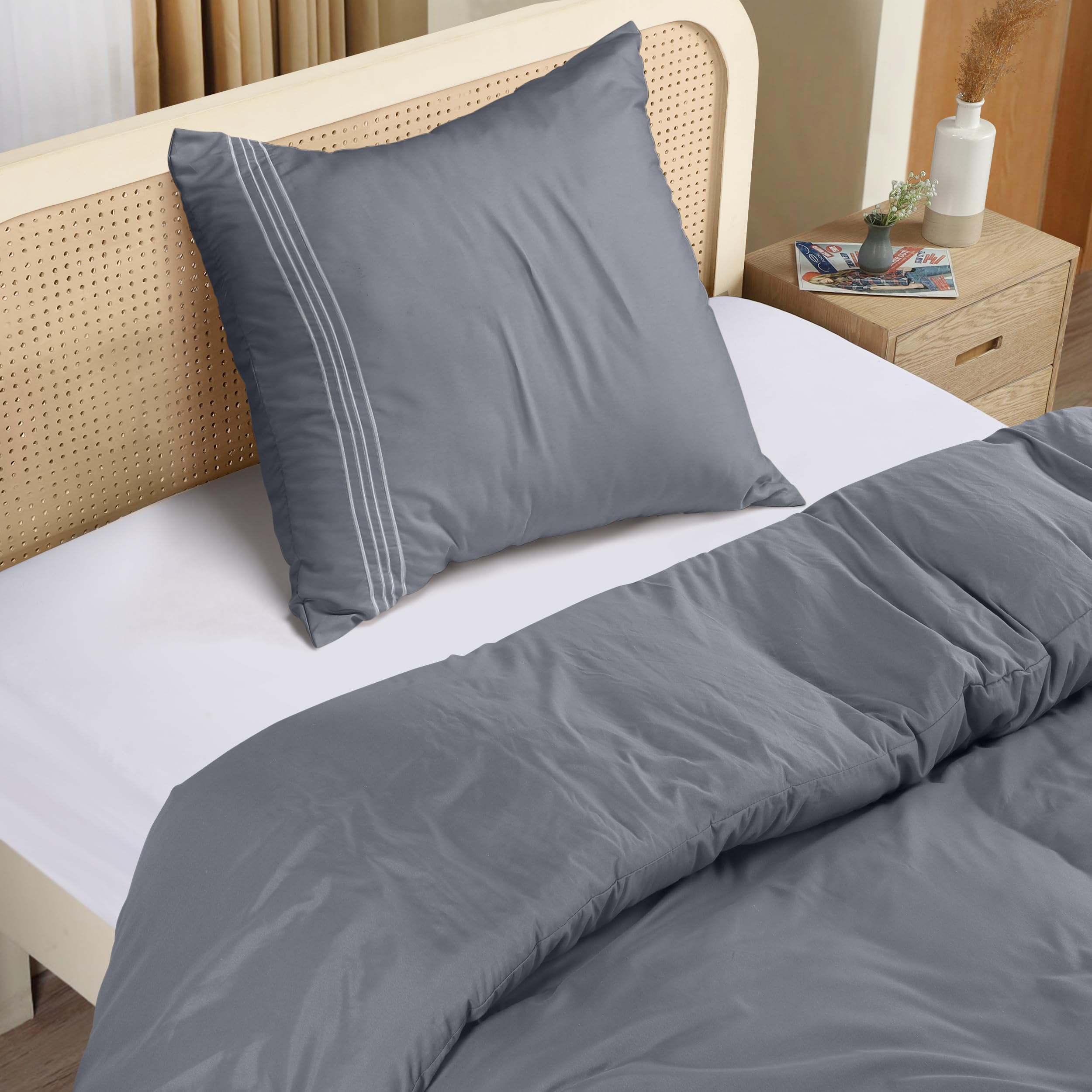 Utopia Bedding Copripiumino Singolo - Copripiumino In Microfibra Di Poliestere 135x200cm + Federa Ricamata 80x80cm – Grigio